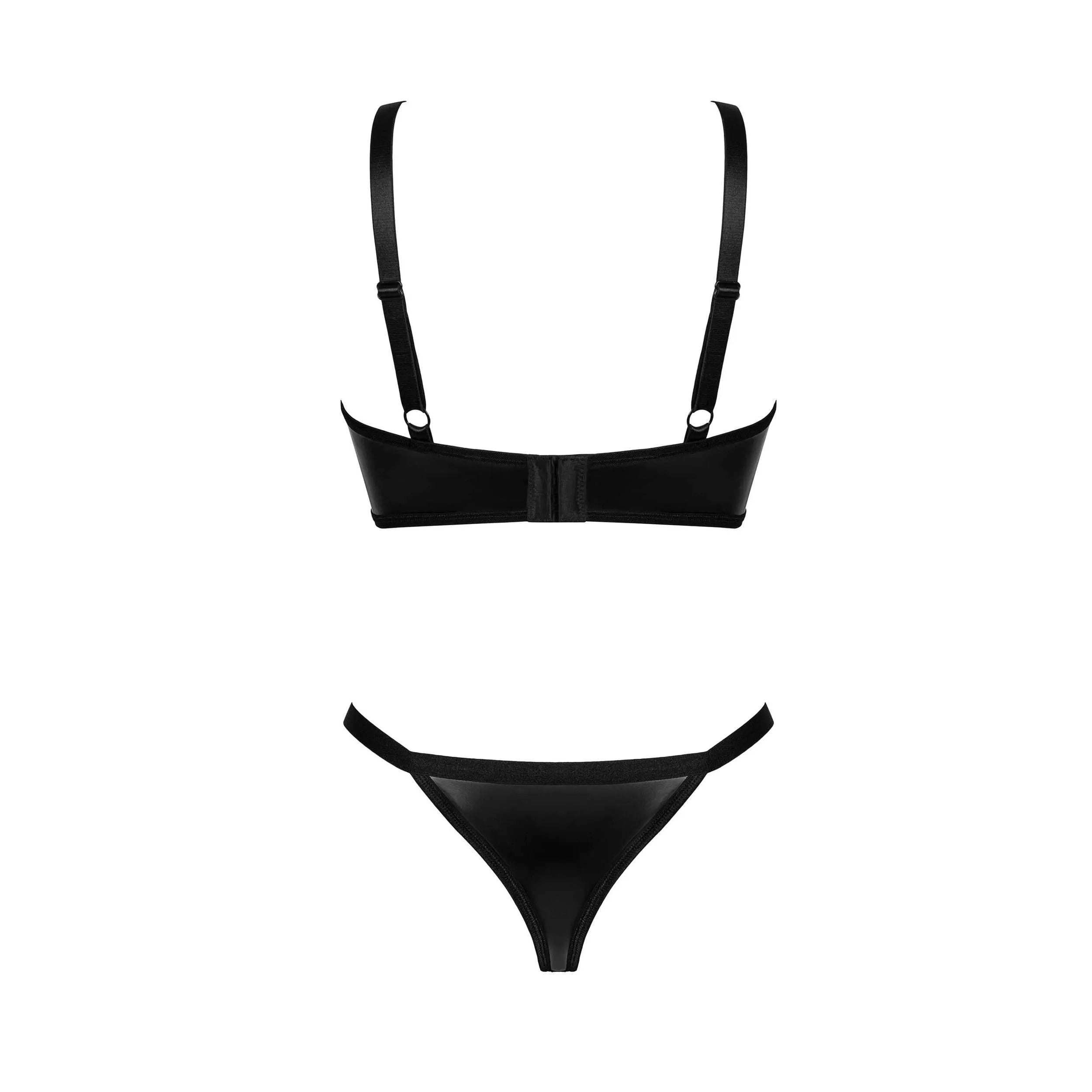Ensemble lingerie noir Armares 2 pièces avec armatures, bretelles réglables, string et soutien-gorge minimaliste.