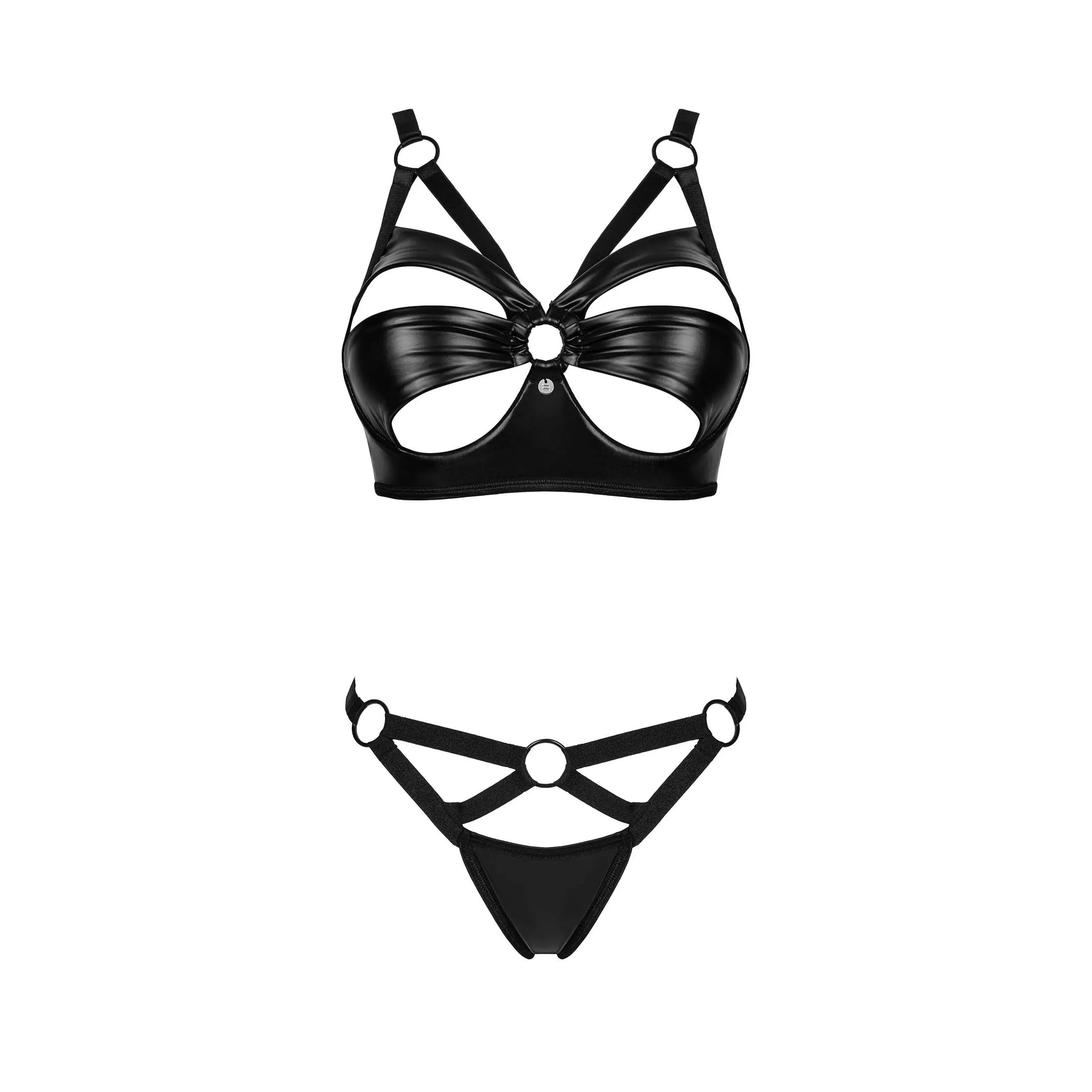 Ensemble lingerie noir Armares, soutien-gorge à armatures et string, design minimaliste avec détails uniques et bretelles ...
