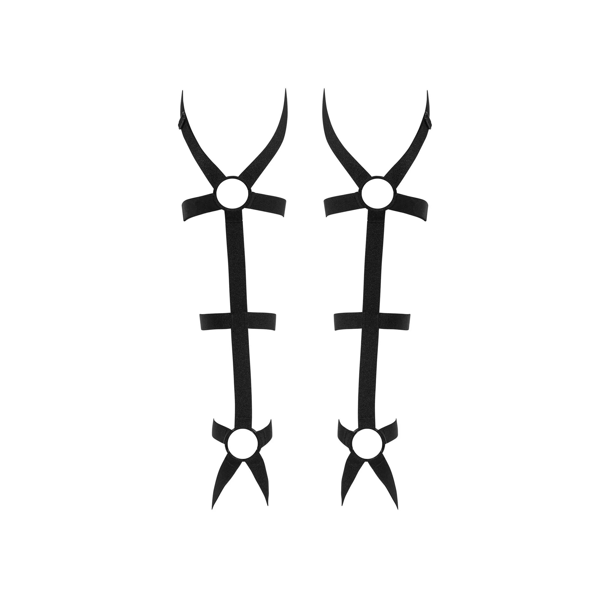 Harnais de jambe Armares noir, design séduisant avec lanières ajustables et connecteurs métalliques élégants.