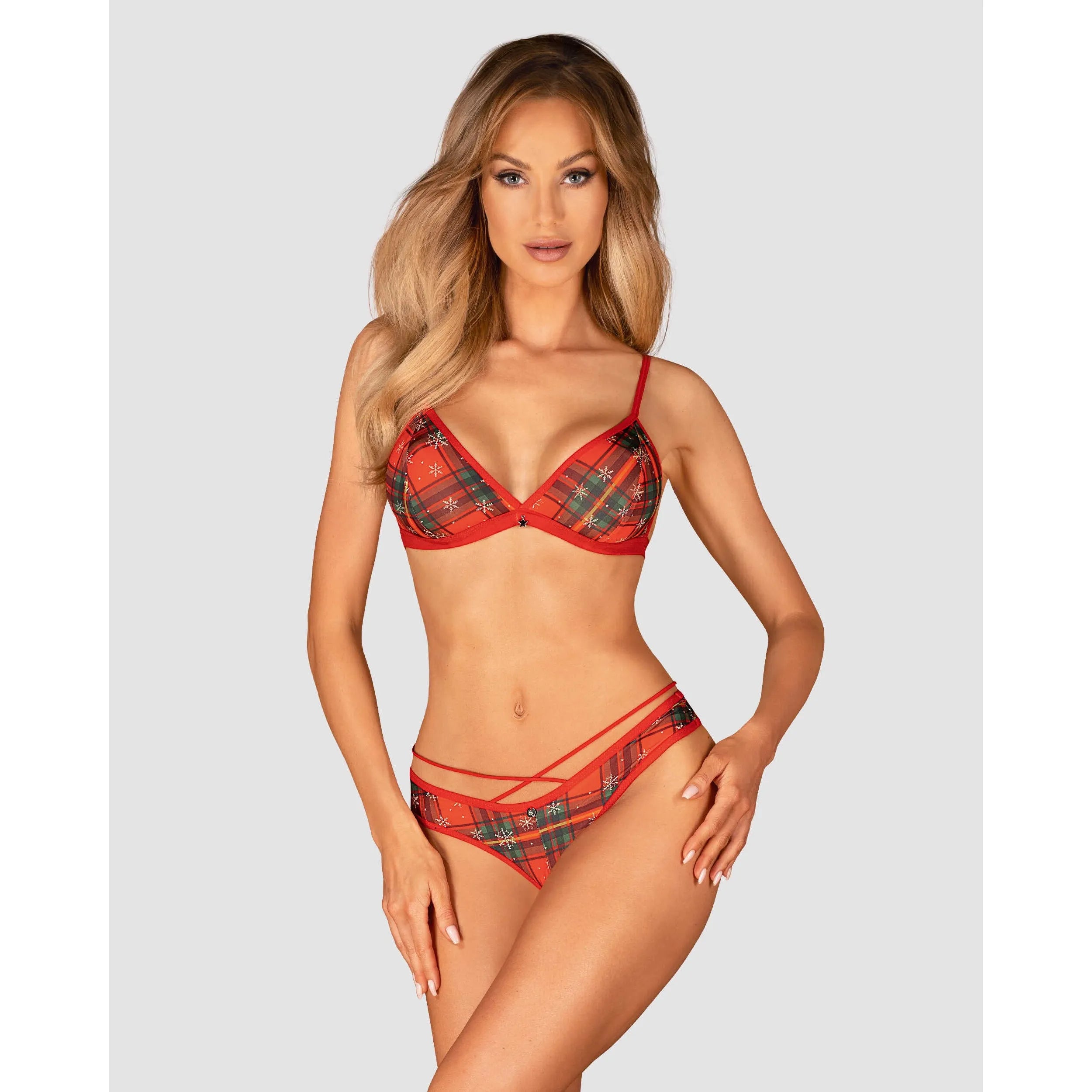 Ms Merrilo ensemble lingerie rouge Noël bretelles réglables pendentif or confort