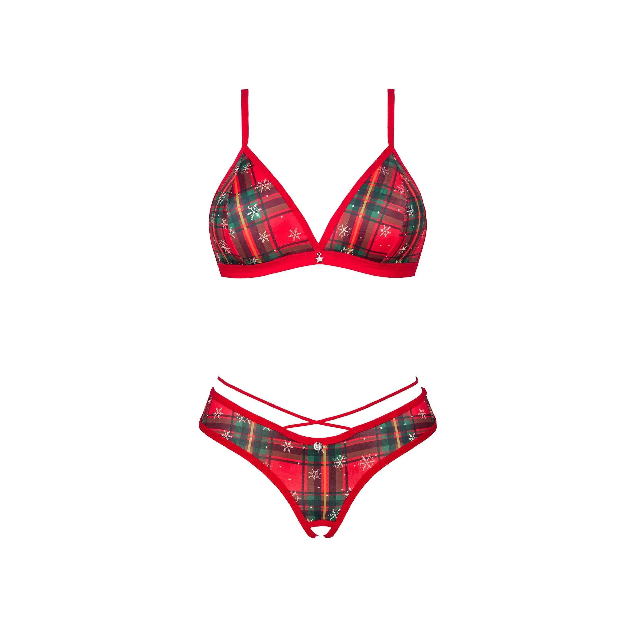 Ms Merrilo ensemble lingerie rouge Noël bretelles réglables pendentif or confort