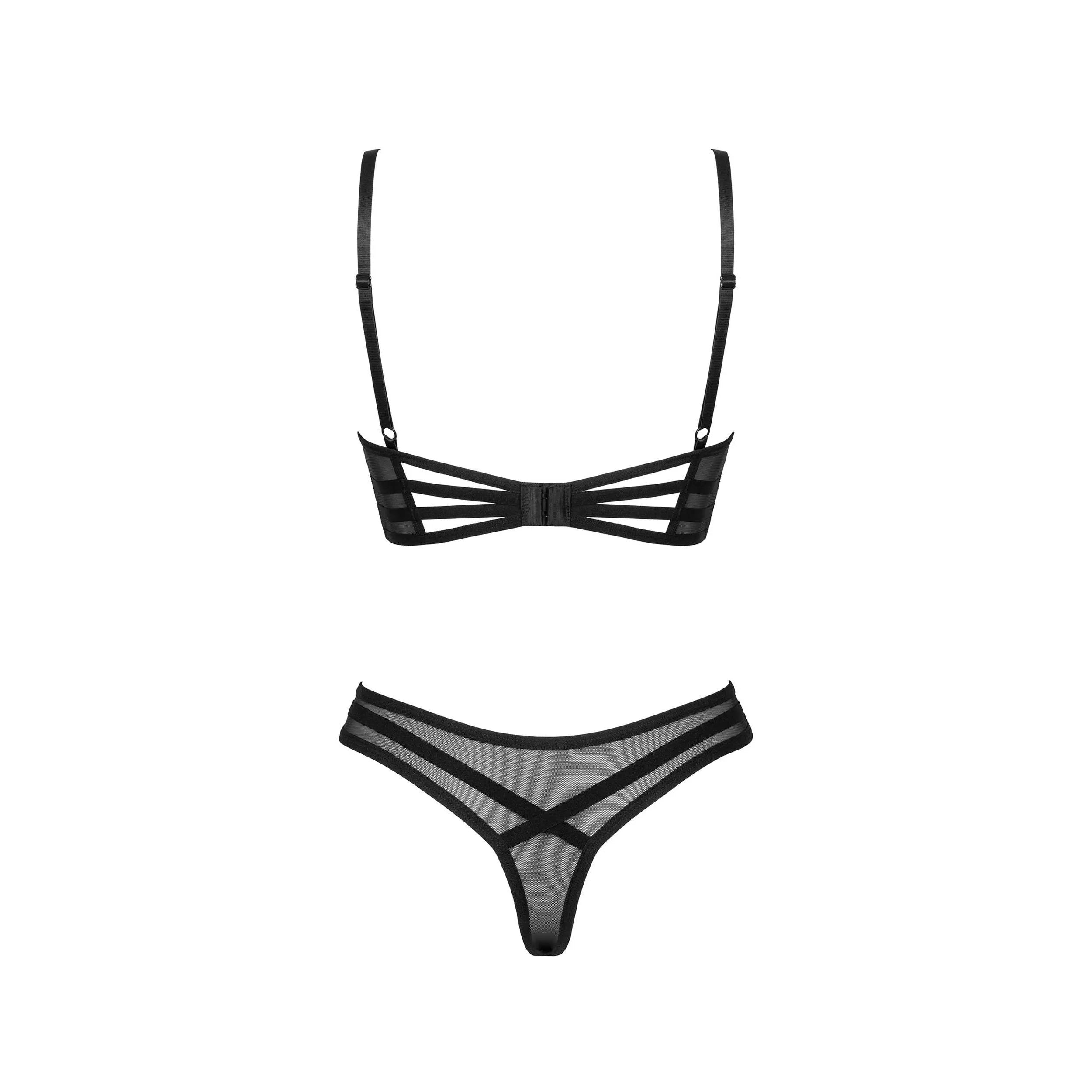 Ensemble 2 pièces ouvert noir avec détails en mesh et pendentif argent