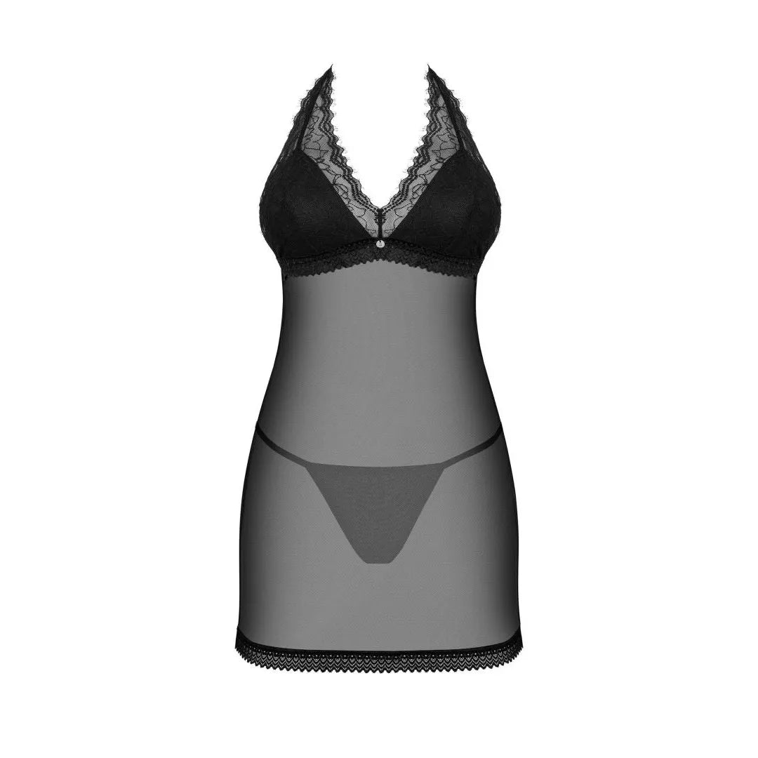 Nuisette noire dentelle dos nu ajustable confortable élégante pour moments inoubliables