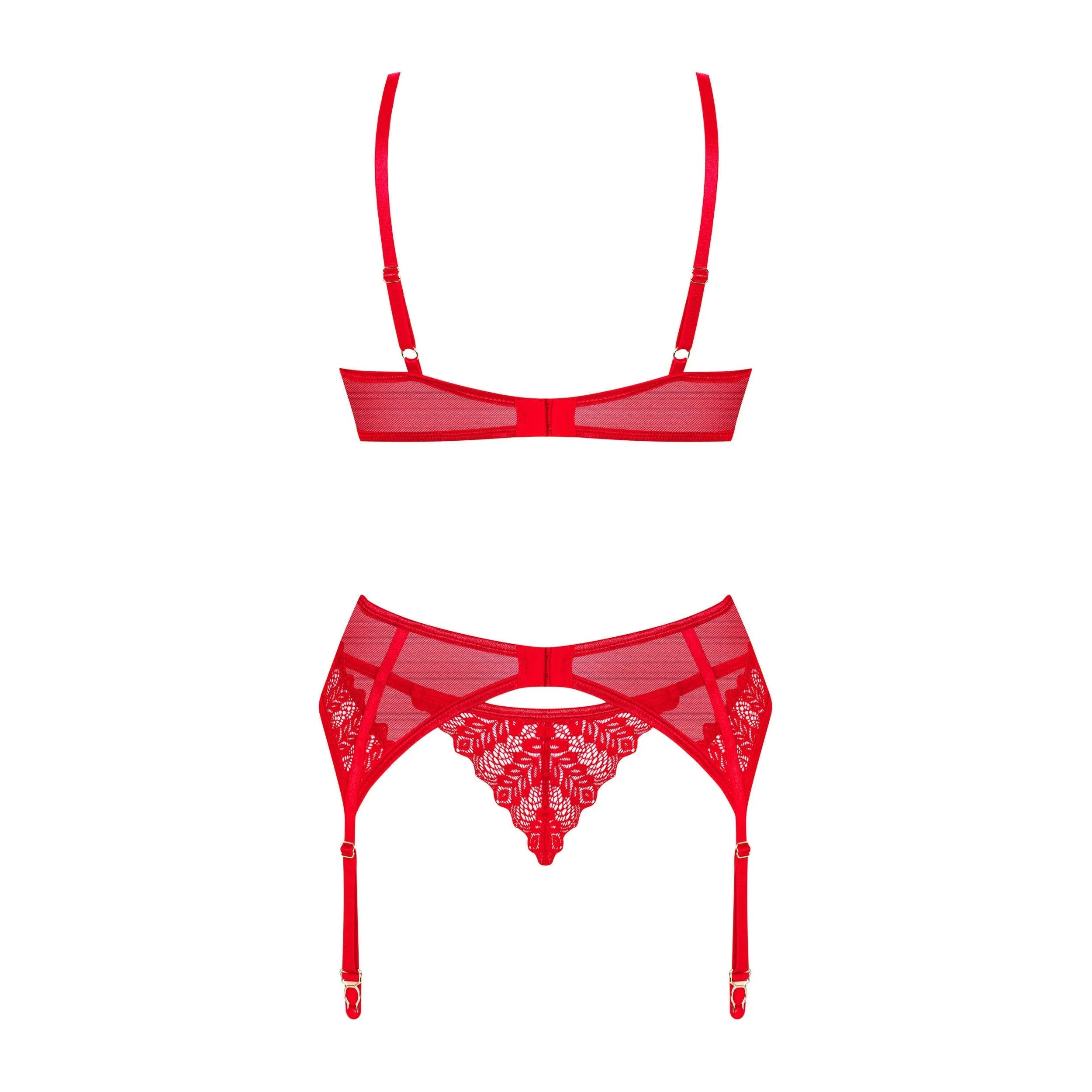 Ingridia ensemble lingerie rouge 3 pièces sexy dentelle ajustable pendentif brillant