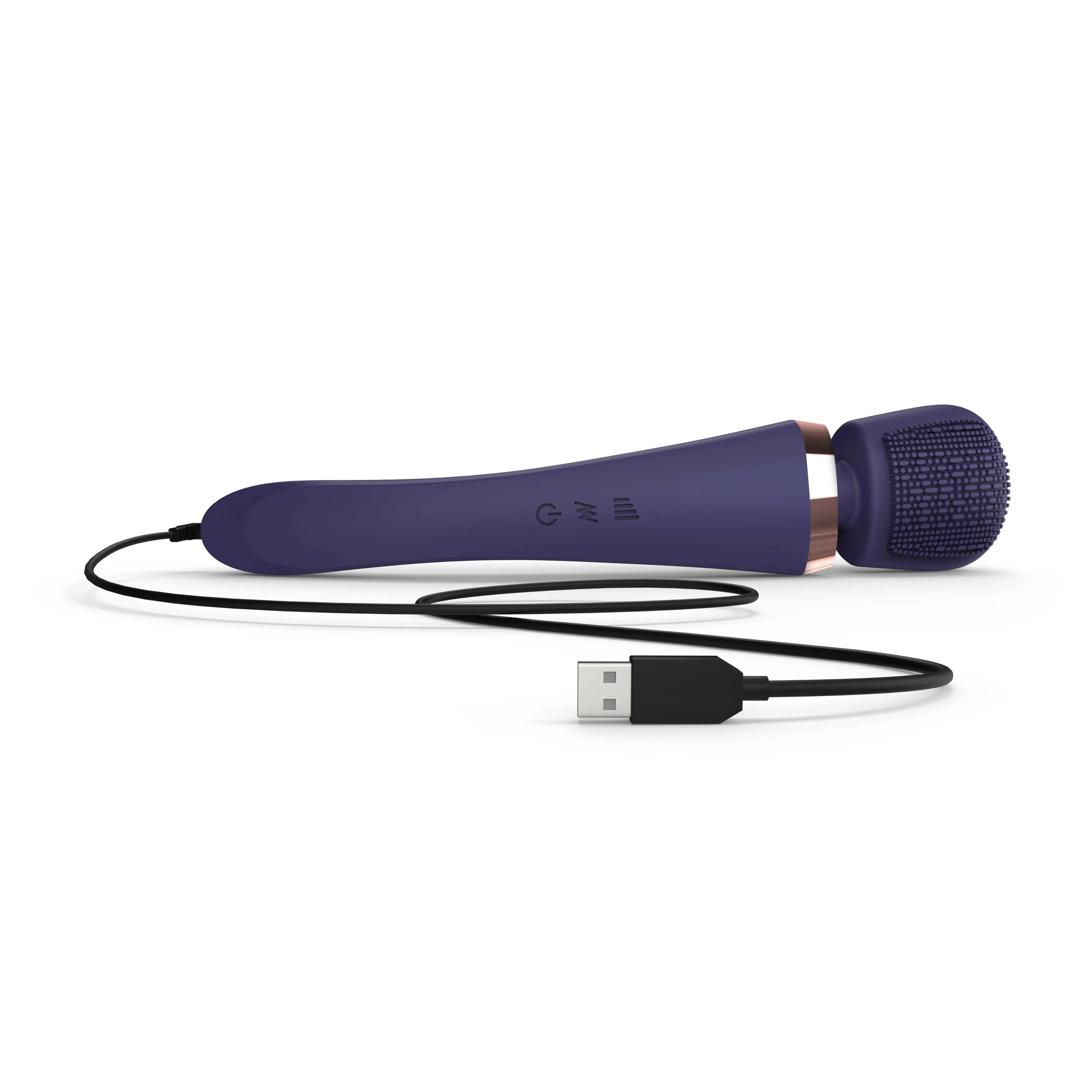 Stimulateur wand Brush Crush Midnight Indigo, design élancé, tête plate texturée, 20 modes vibration, câble USB.