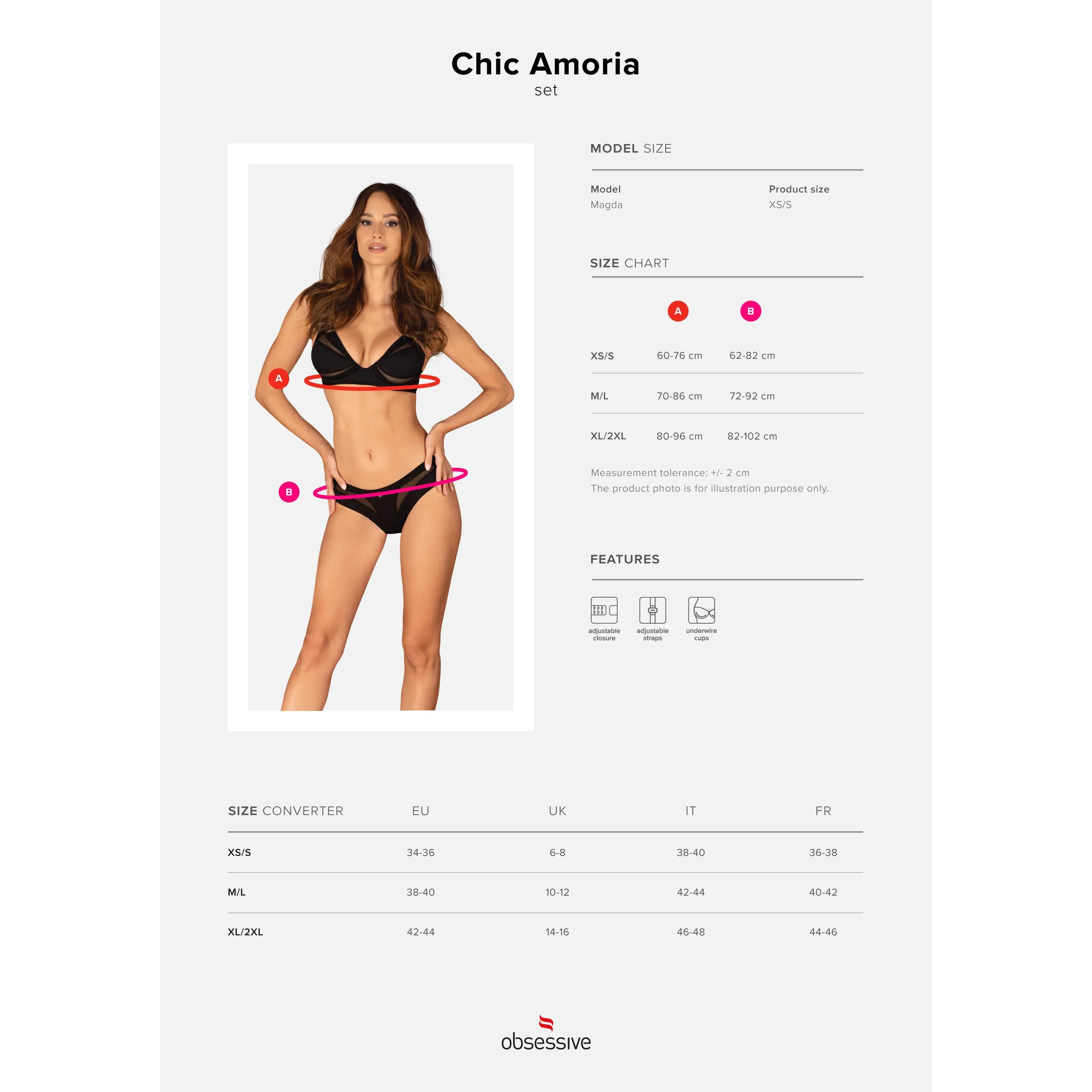 Chic Amoria ensemble lingerie noir, soutien-gorge et culotte confort, élégance et sensualité, femme posant.