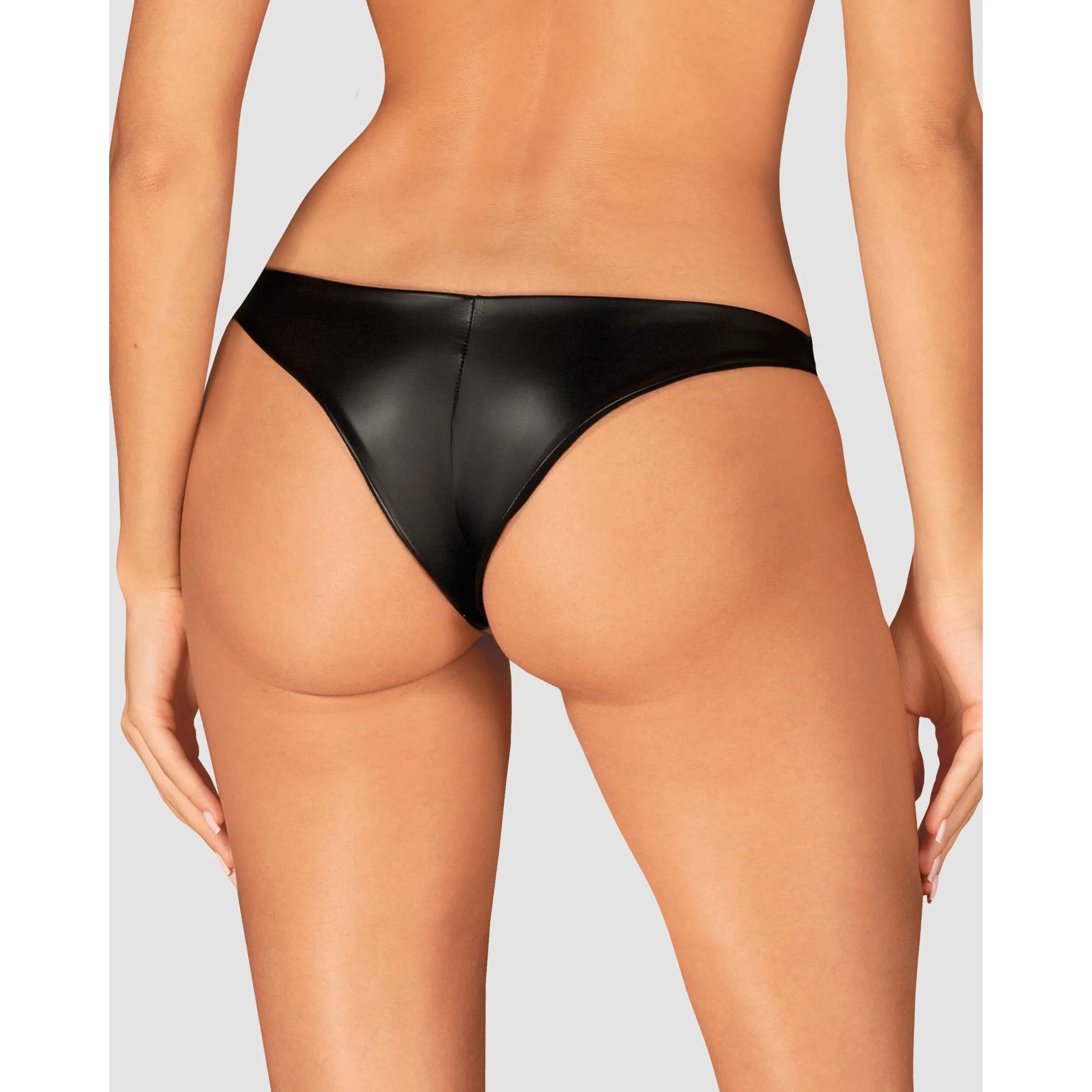 Culotte noire brillante détails connecteurs ronds pendentif confort sex-appeal