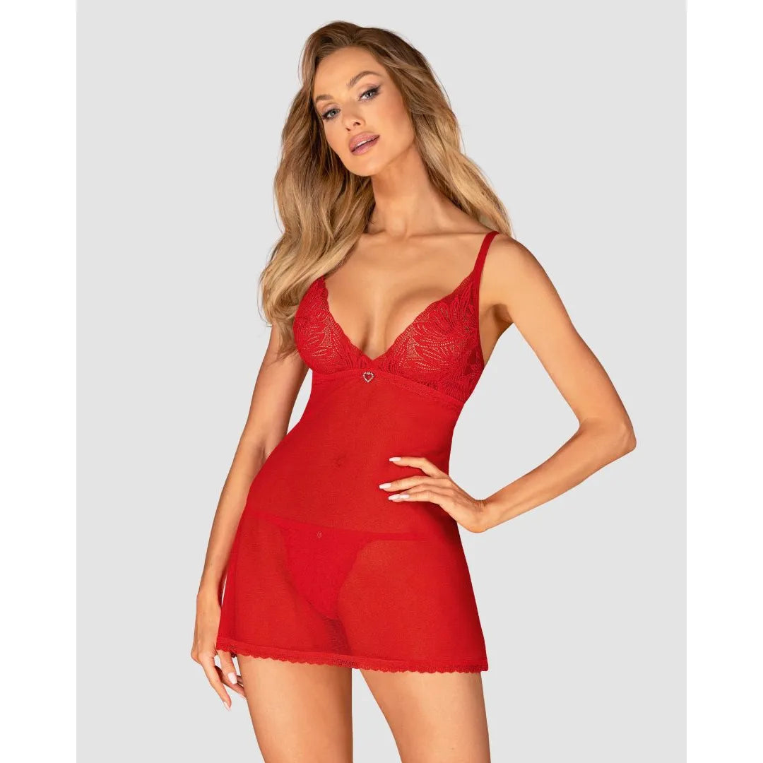 Chilisa babydoll rouge dentelle réglable confort pendentif c?ur séduisant