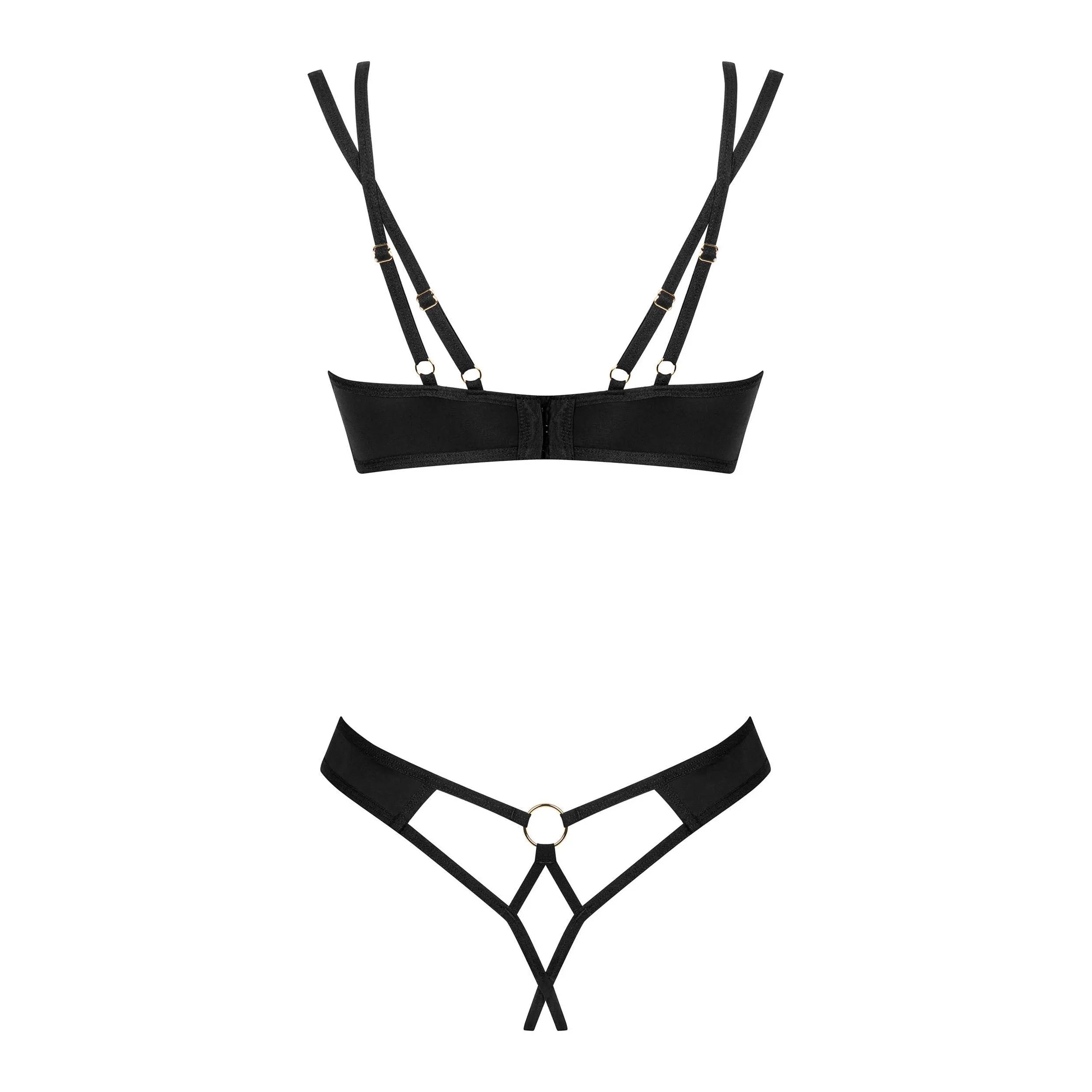 Nesari ensemble ouvert 2 pièces noir soutien-gorge string pendentif doré ajustable