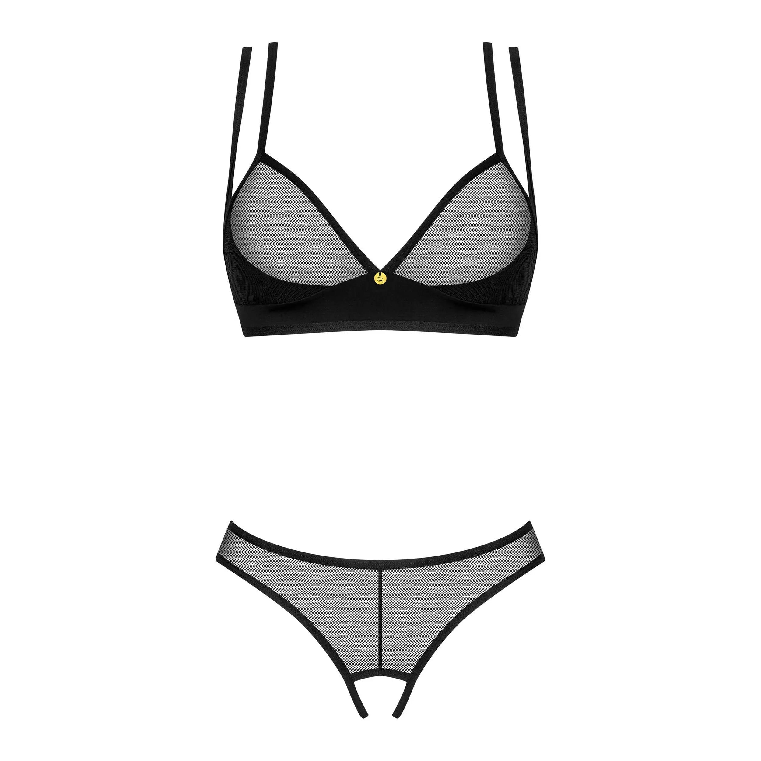 Nesari ensemble ouvert 2 pièces noir soutien-gorge string pendentif doré ajustable