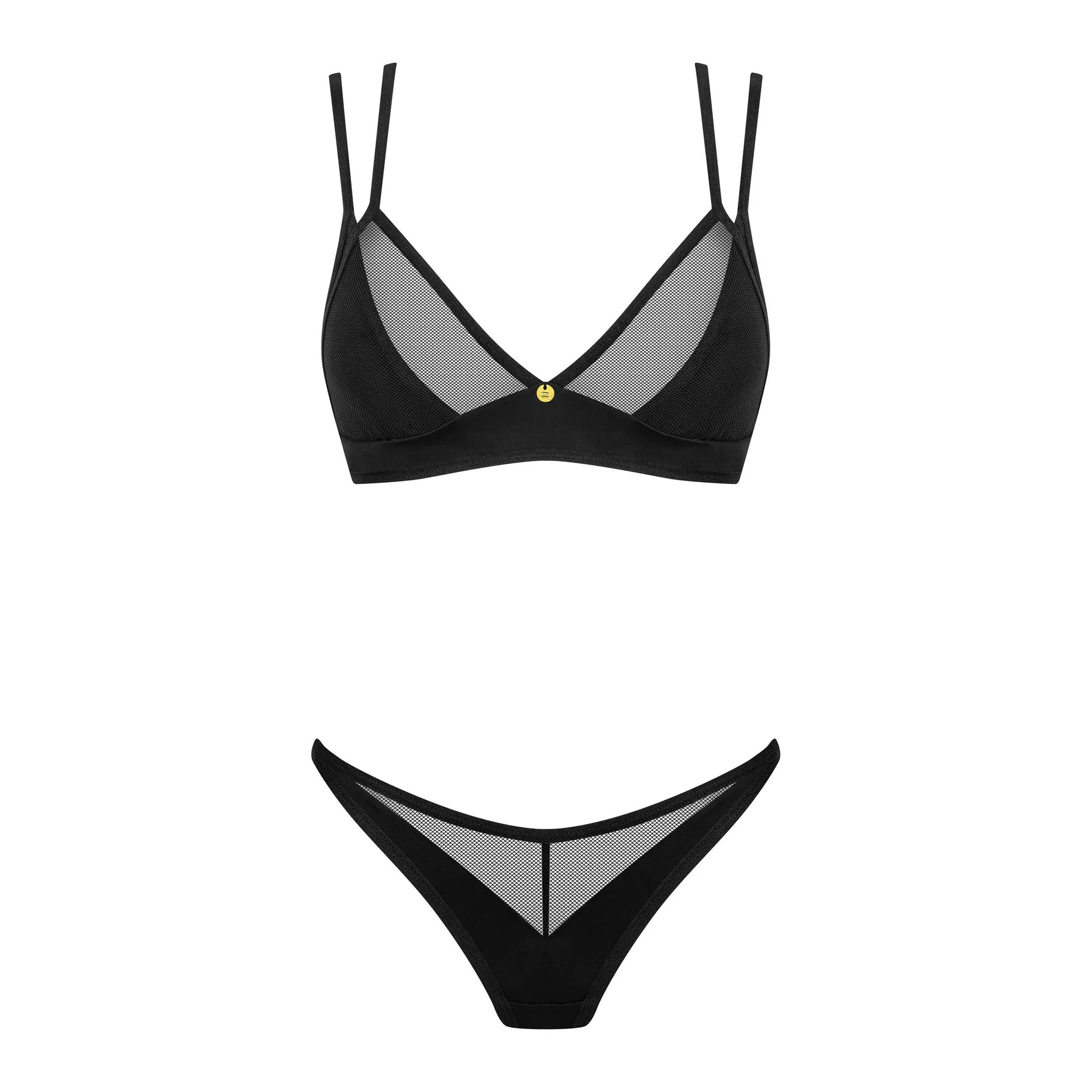 ensemble lingerie noir deux pièces tissu maille transparente ajustement parfait