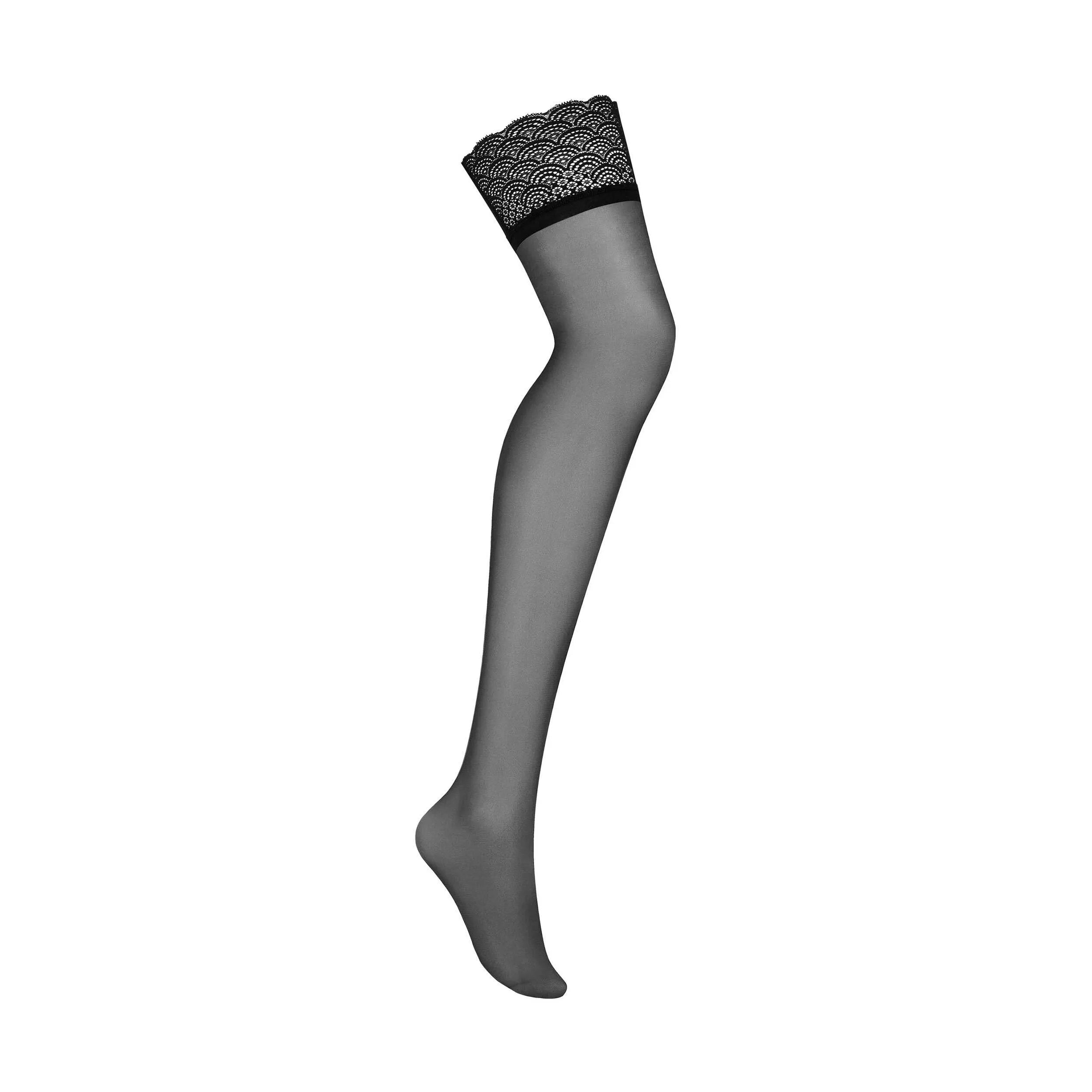 Bas noir dentelle Chemeris, finition géométrique, amincissant, élégant pour bureau et rendez-vous.