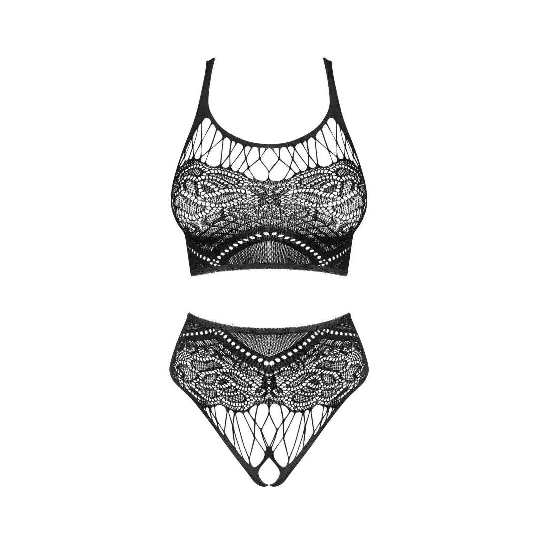 Ensemble lingerie dentelle noire sexy K103 coupe ouverte ajustement parfait