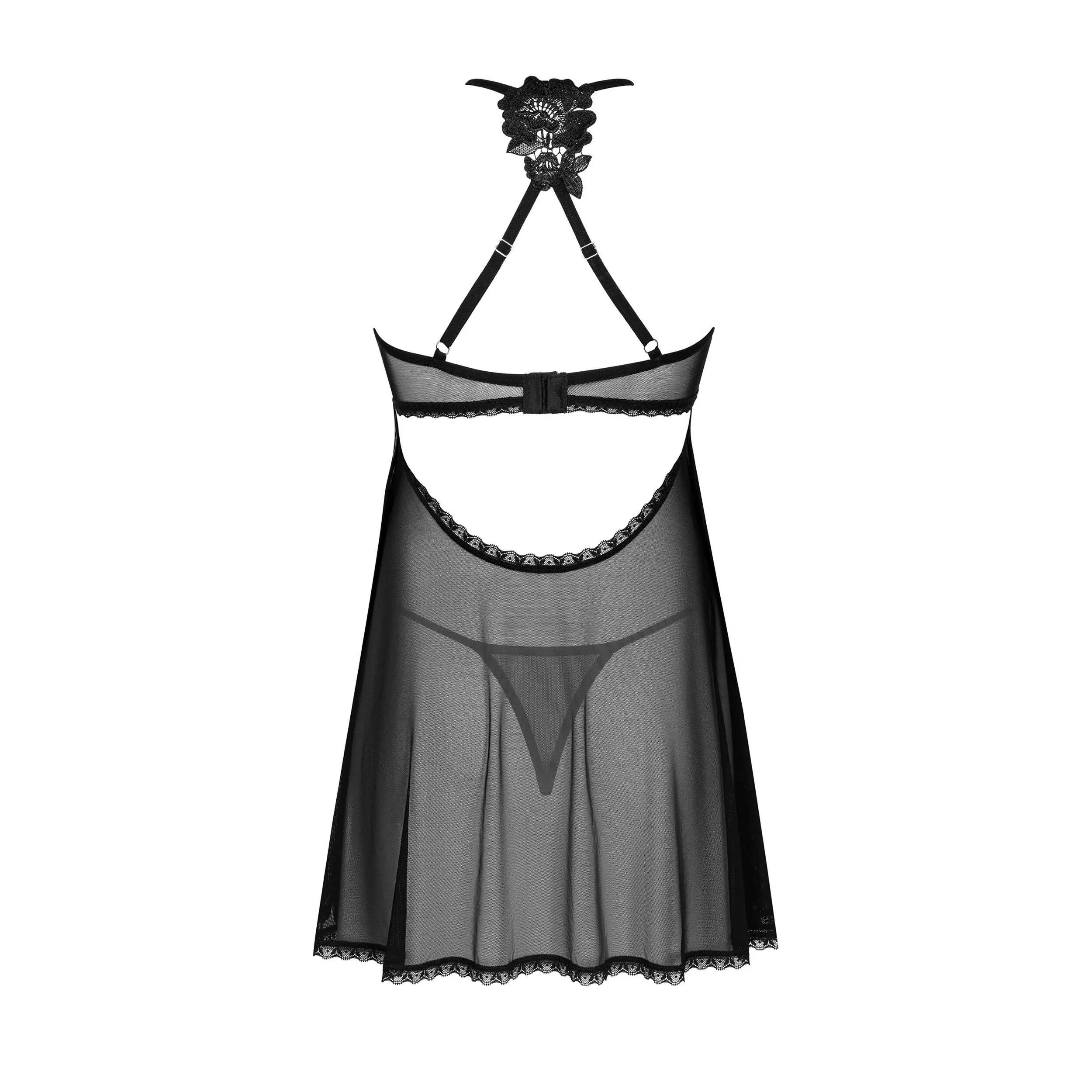 Latinesa babydoll string noir sexy sensuelle délicate ajustable détail floral