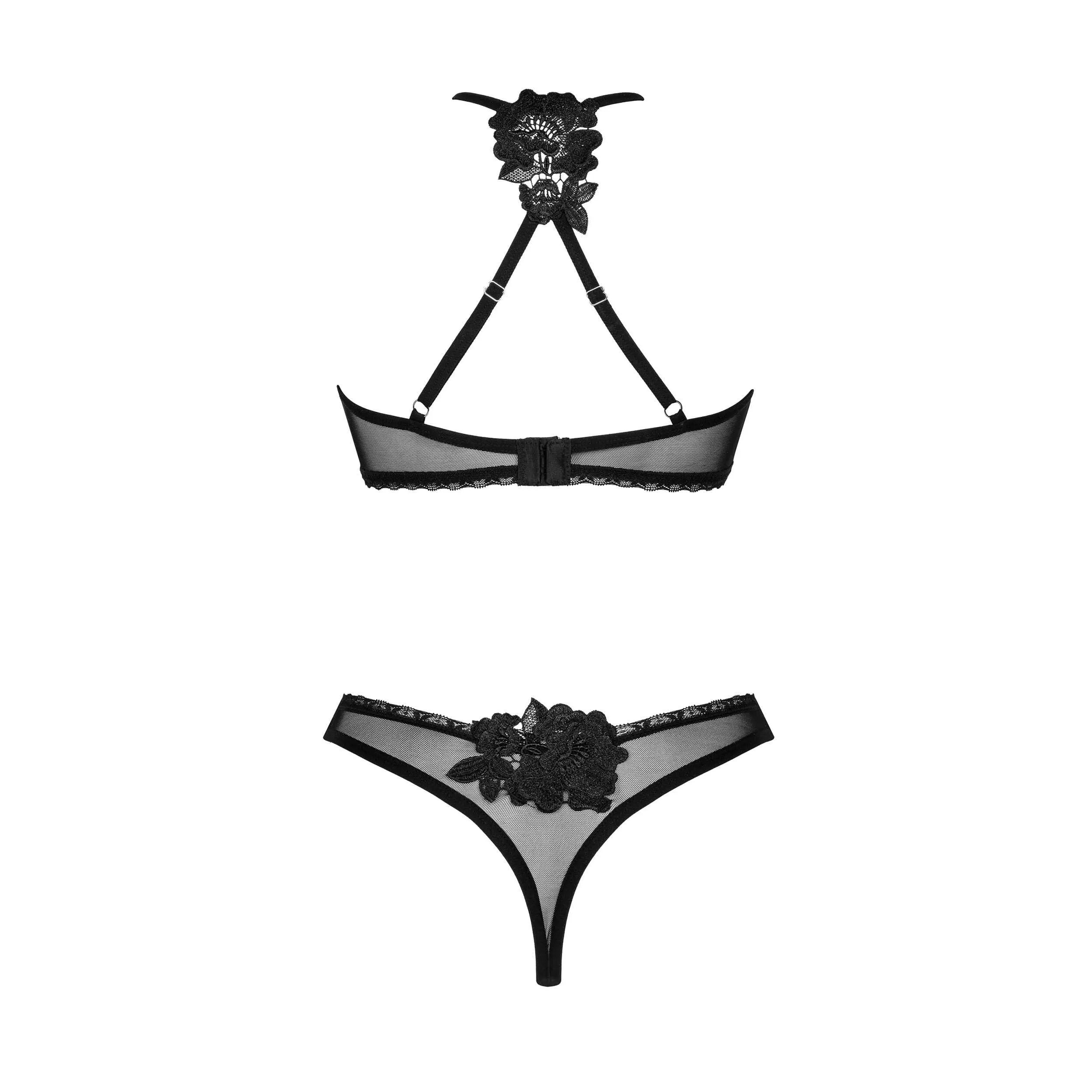 Ensemble lingerie minimaliste noir avec pendentif argenté ajustable