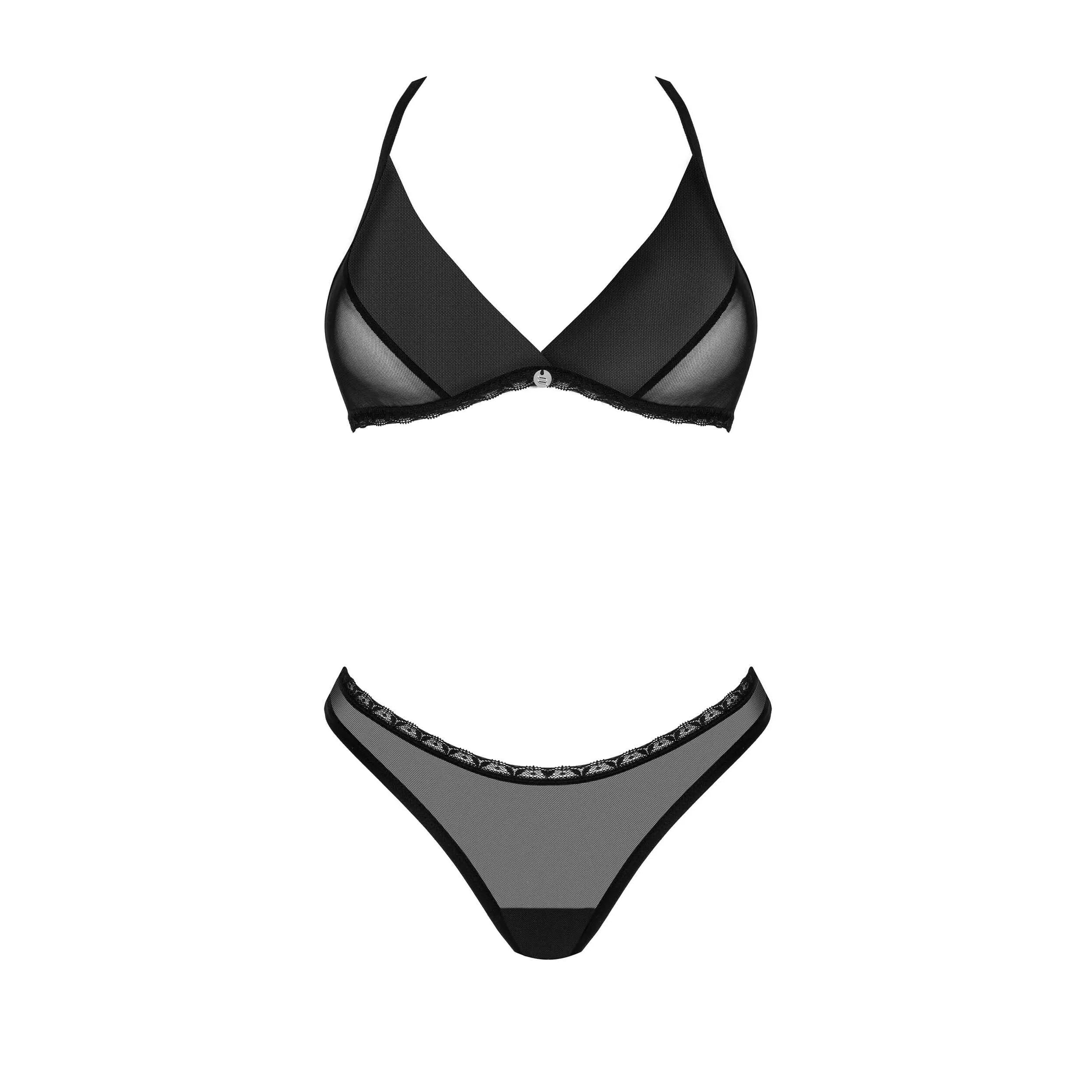 Ensemble lingerie minimaliste noir avec pendentif argenté ajustable