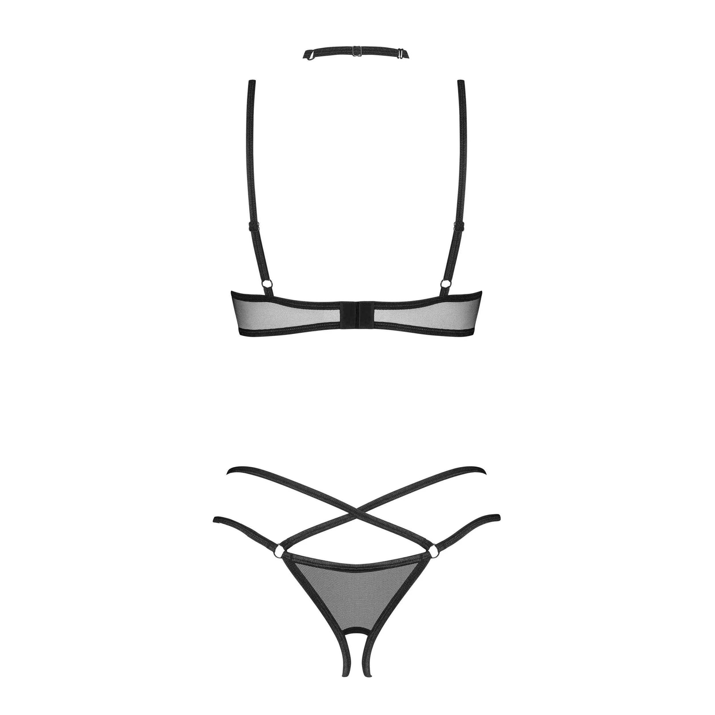 Ensemble lingerie noir 3 pièces sexy avec dentelle et pendentif brillant