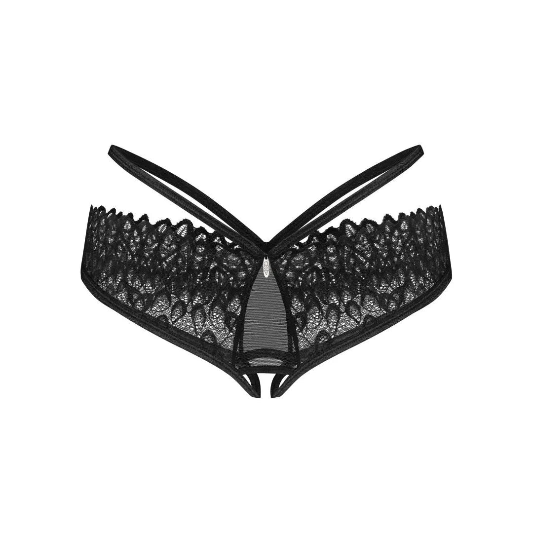 Culotte ouverte noire en dentelle avec strass, design sexy et élégant, confort féminin, marque Donarella.