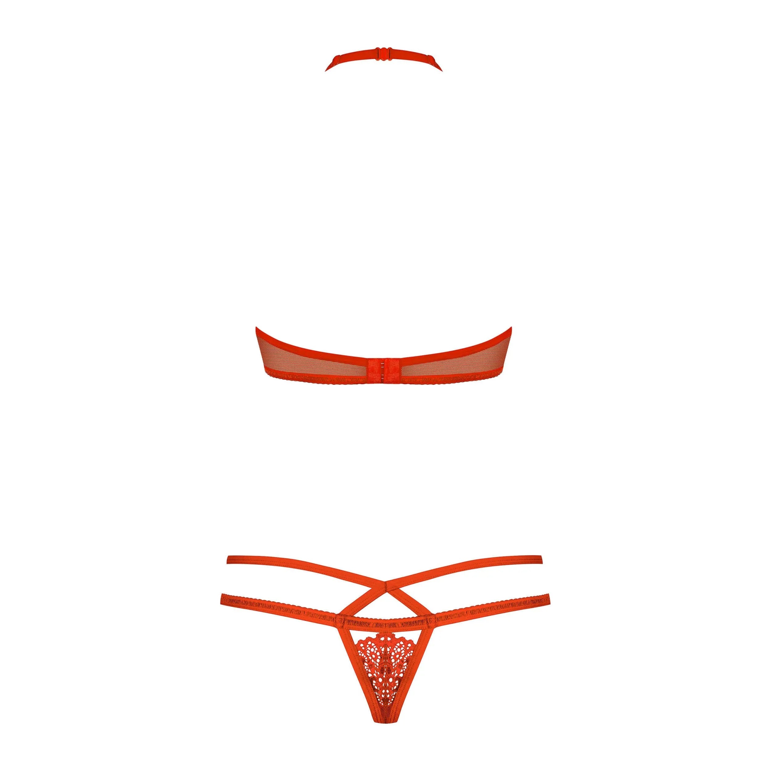 Ensemble lingerie rouge Obsessive 838, dentelle fine, string et soutien-gorge avec bijou, lanières séduisantes.