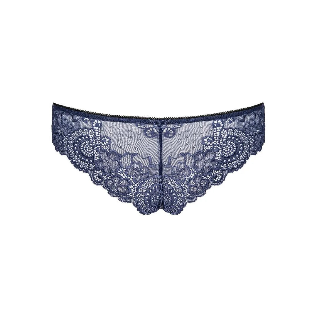 Culotte en satin bleu avec dentelle délicate et noeud, design Auroria Obsessive, élégance et confort pour sublimer les cou...