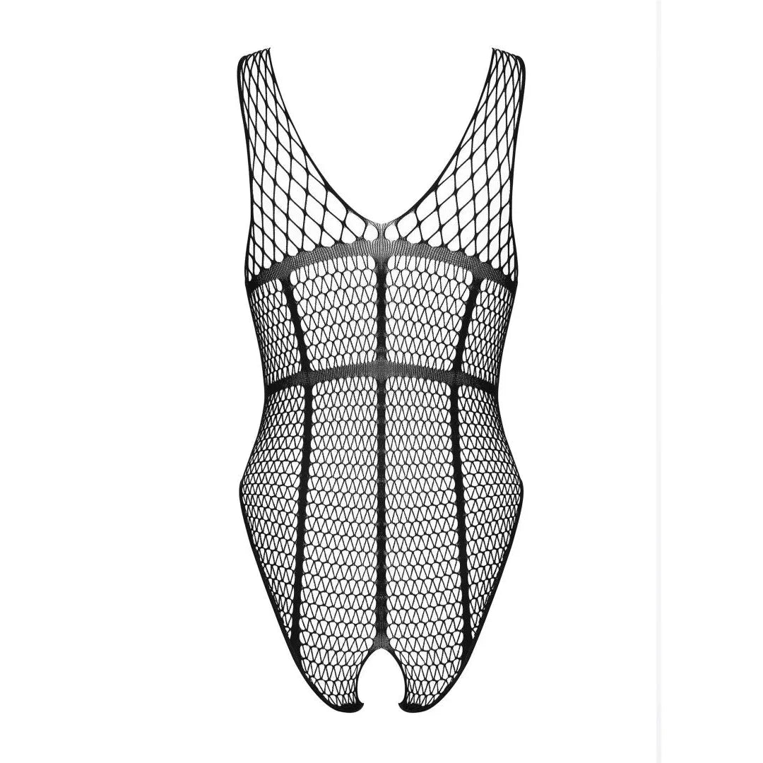 Body noir résille ouvert entrejambe, design sexy et confortable, idéal pour moments intimes, Obsessive Lingerie.