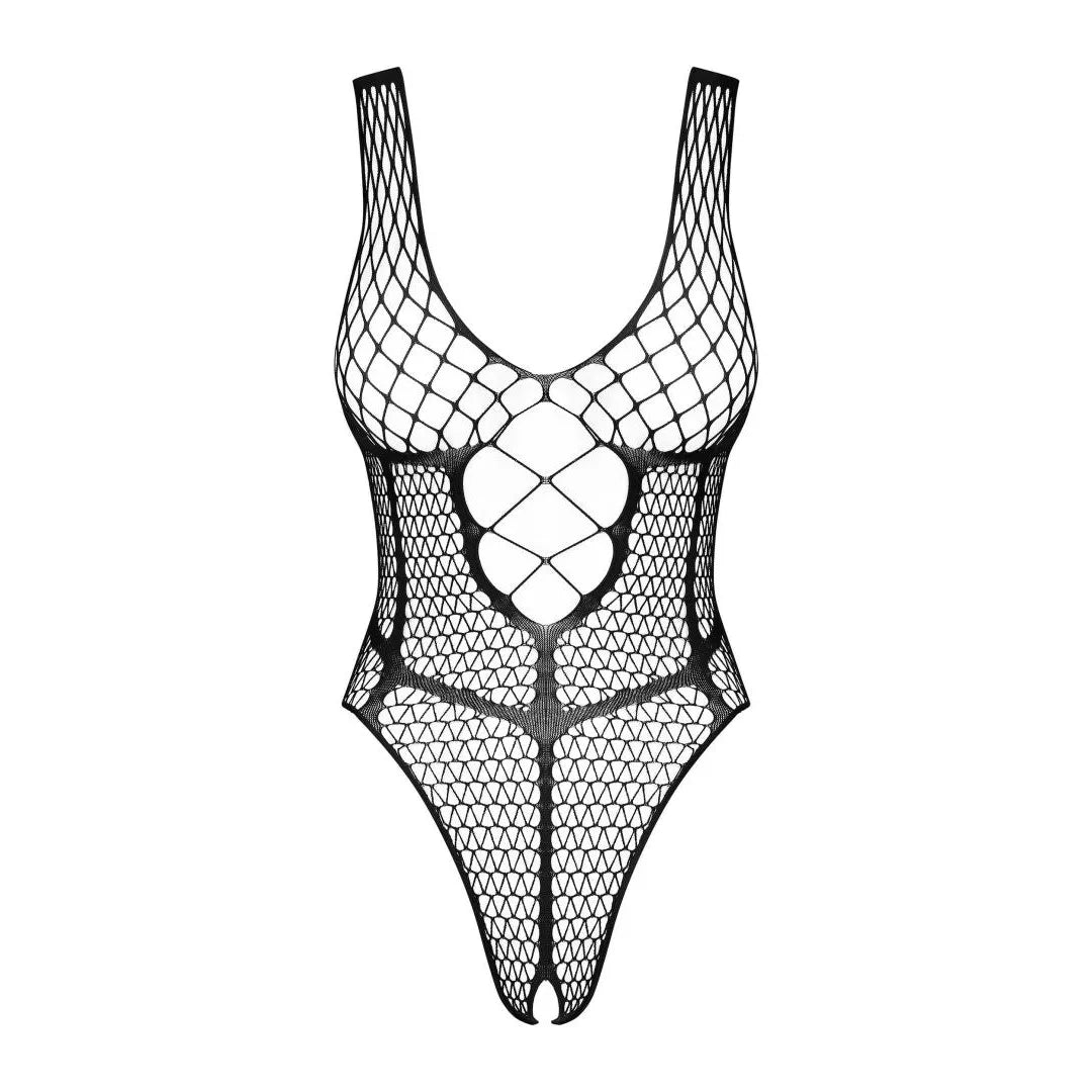 Body noir résille ouvert entrejambe, design sexy et confortable, Obsessive Lingerie, silhouette sublimée.