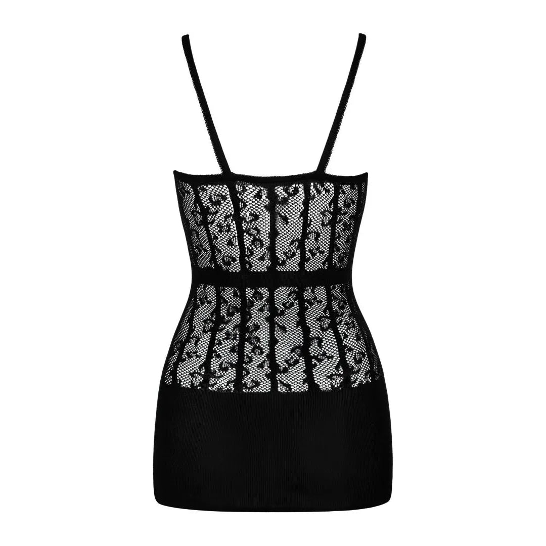 Robe courte florale noire sexy ajourée lignes amincissantes confort extensible