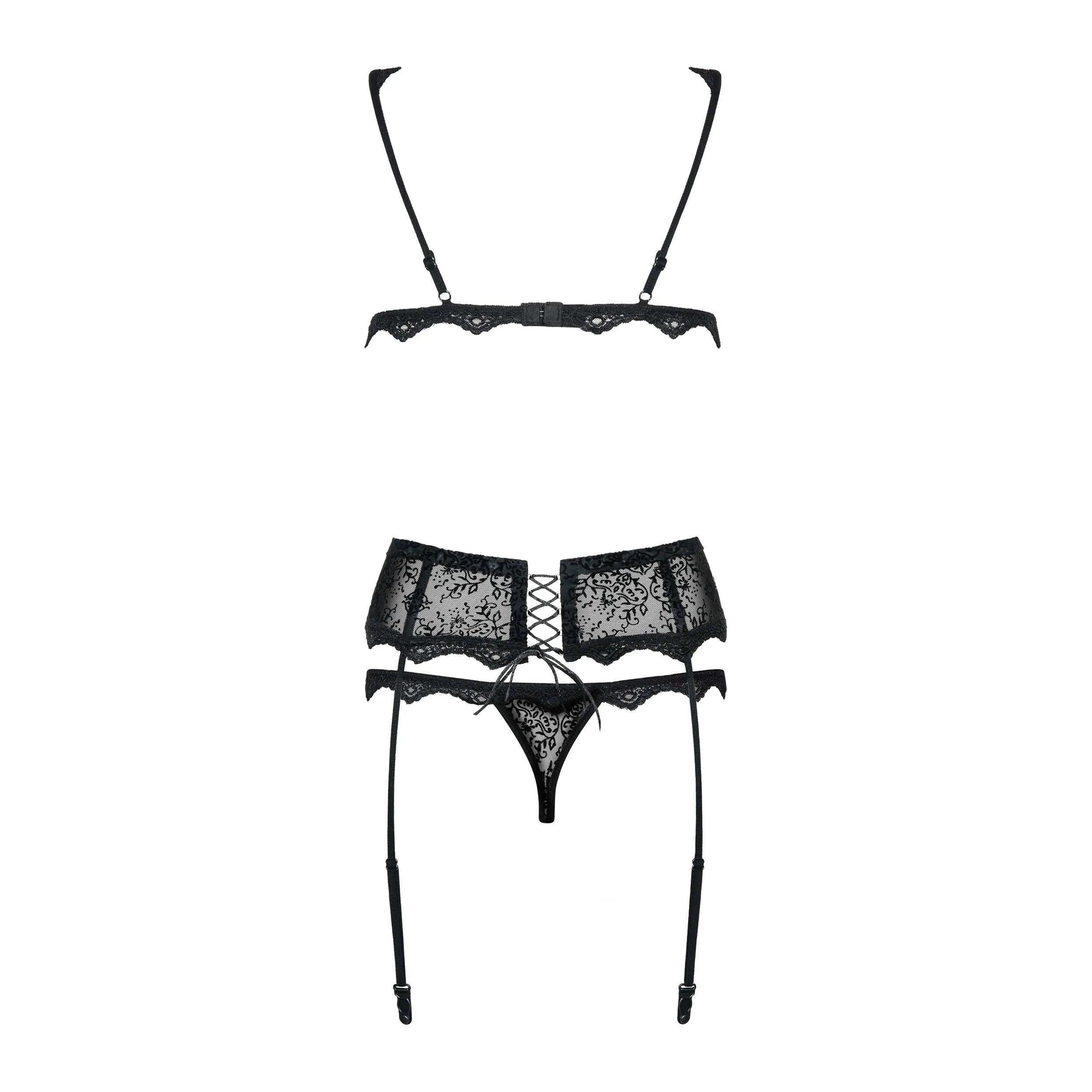 Ensemble lingerie sexy velours noir trois pièces soirée pimentée