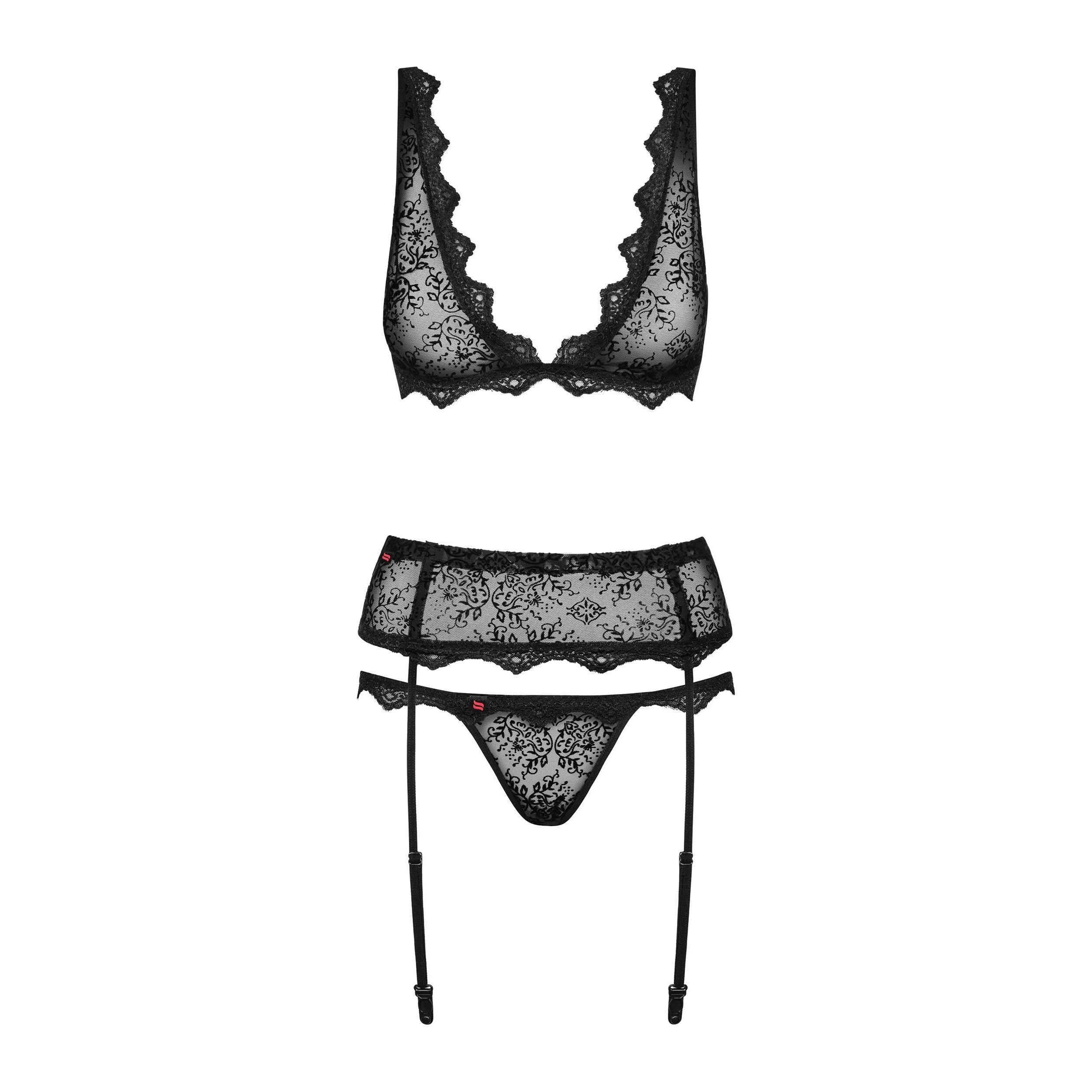 Ensemble lingerie sexy velours noir trois pièces soirée pimentée