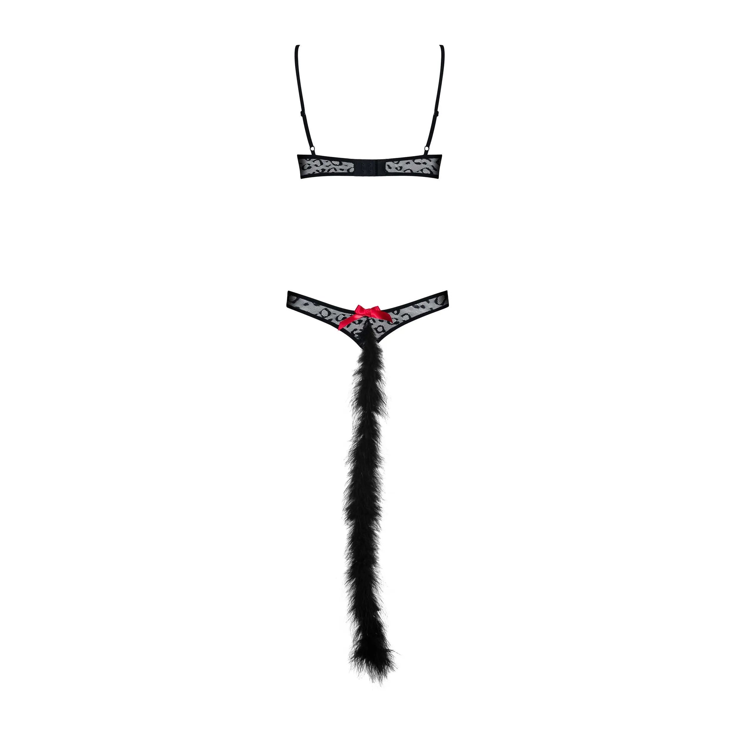 Costume guépard noir 3 pièces femme body oreilles queue détachable