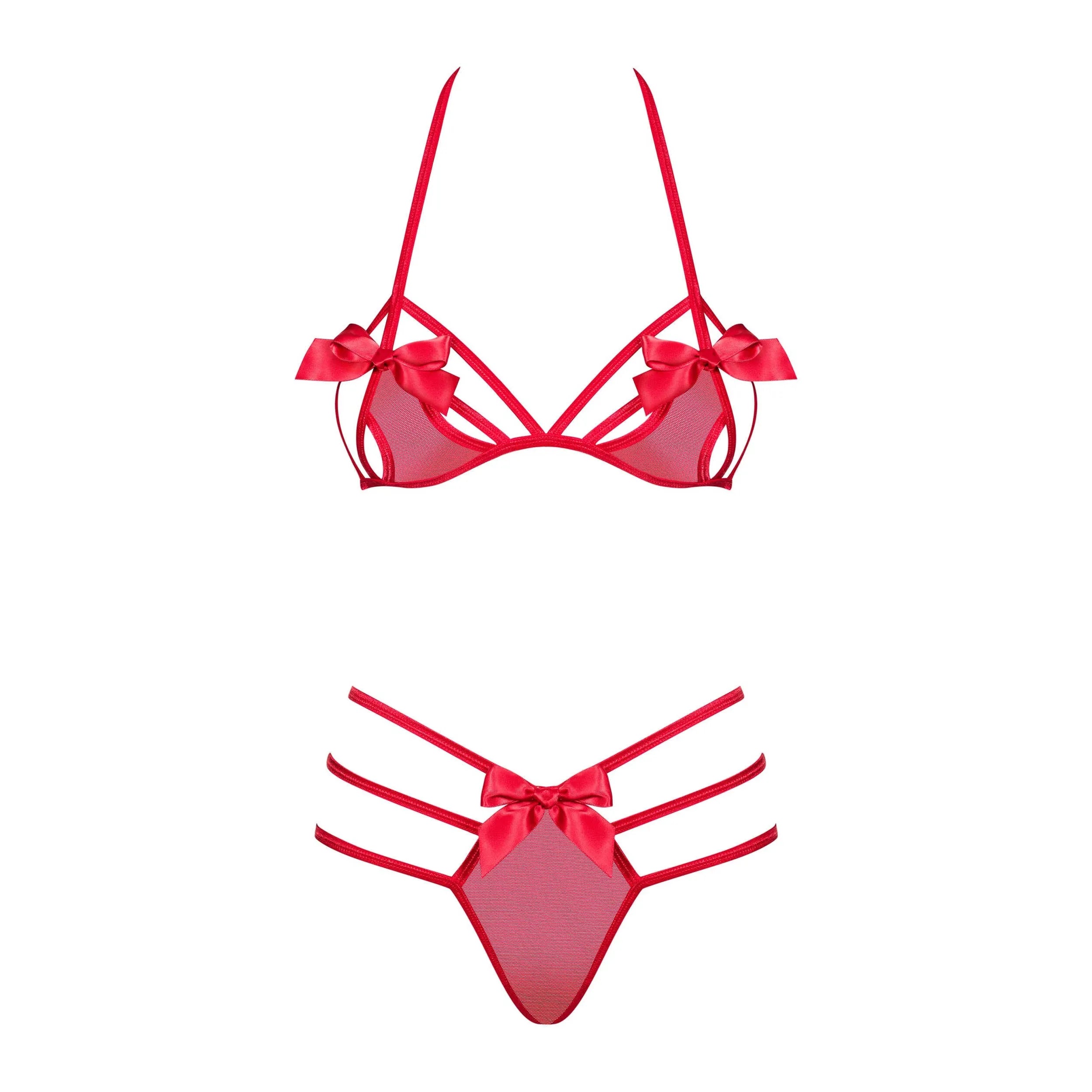 Giftella Ensemble lingerie rouge glamour ultra sexy avec soutien-gorge dos nu