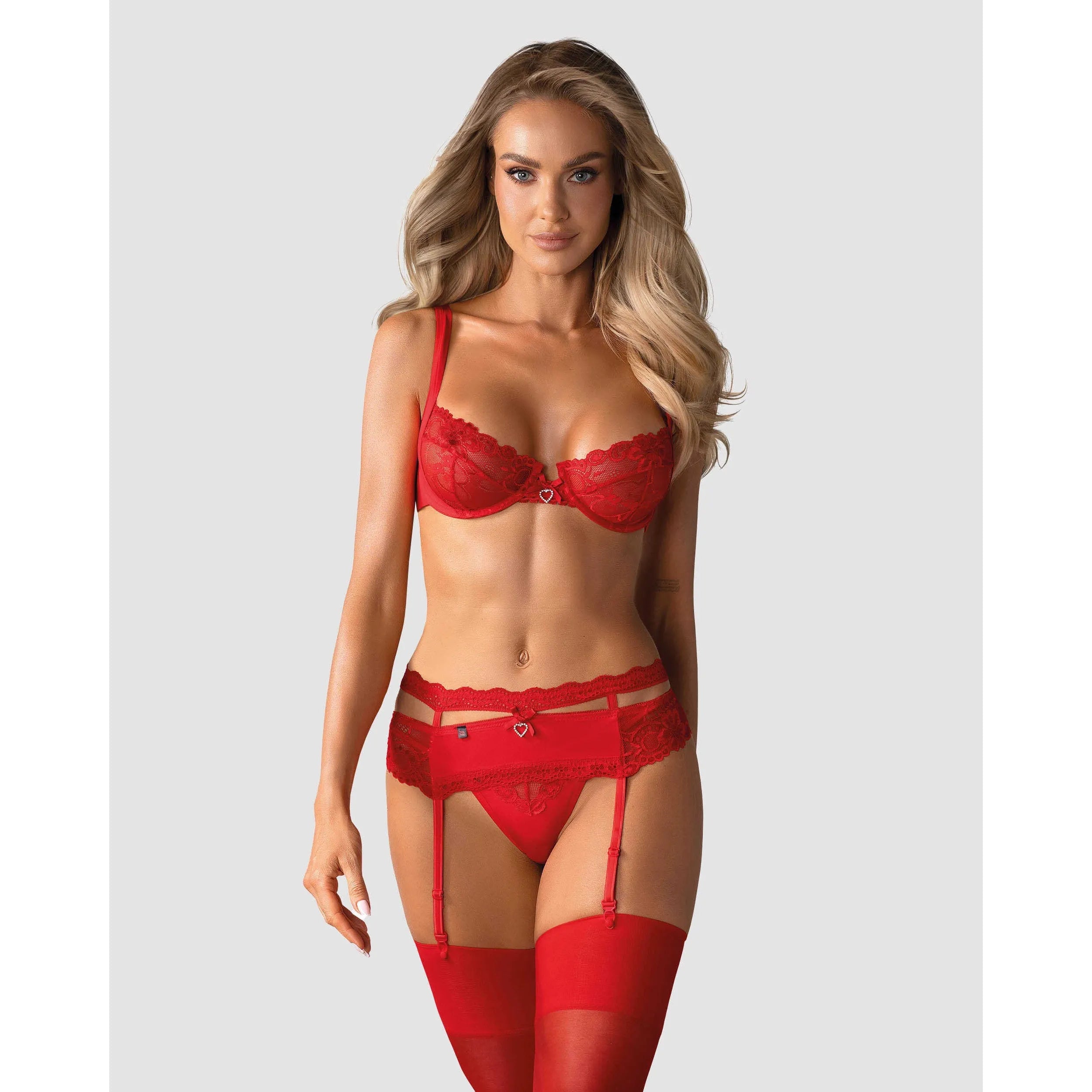 Ensemble lingerie sexy rouge dentelle strass cadeau Saint Valentin Heartina