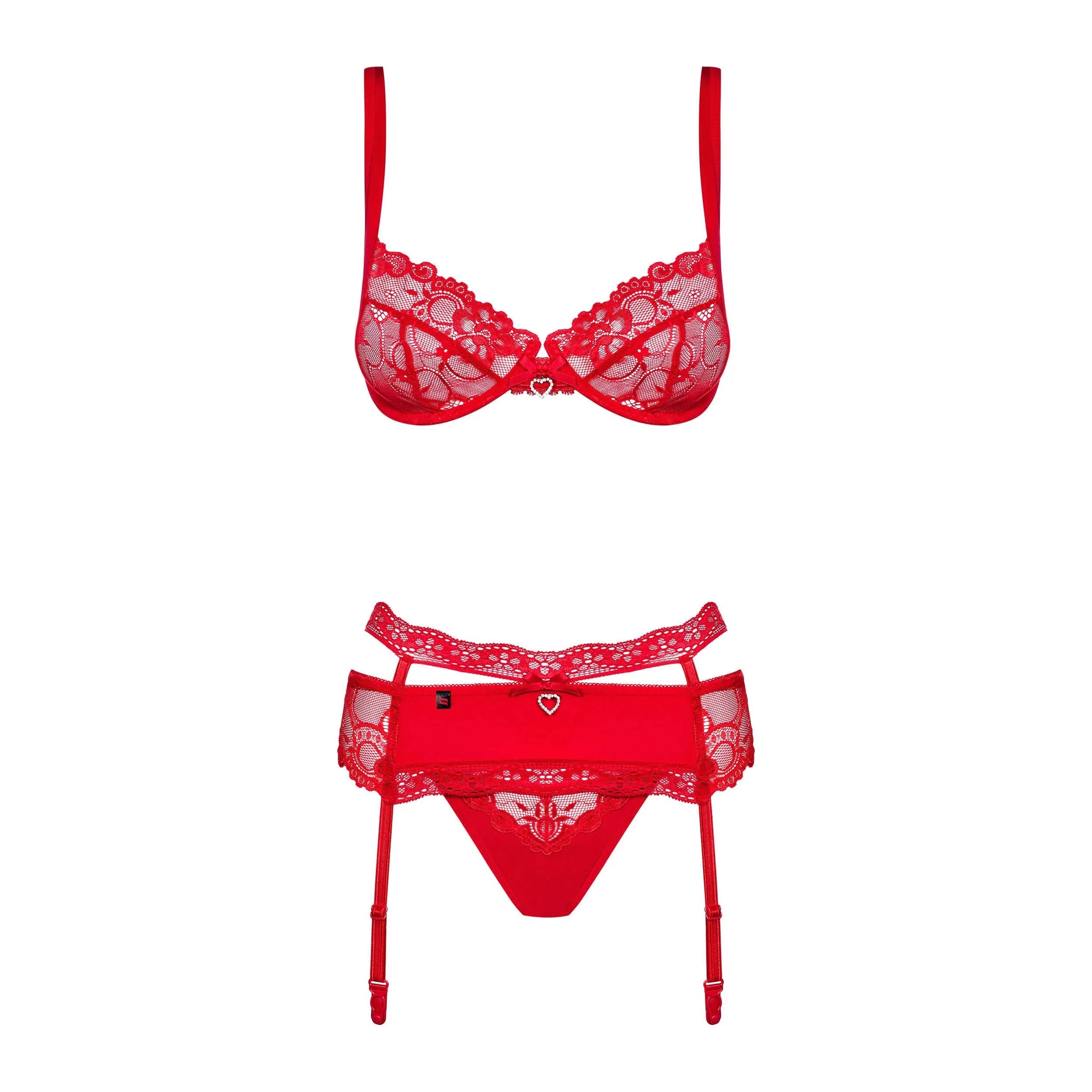 Ensemble lingerie sexy rouge dentelle strass cadeau Saint Valentin Heartina