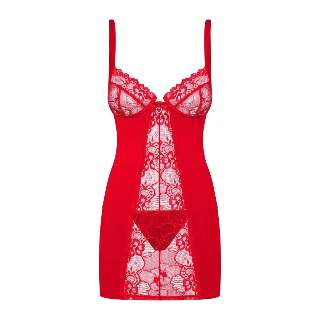 Heartina nuisette rouge intense dentelle sexy St Valentin strass ajustable string