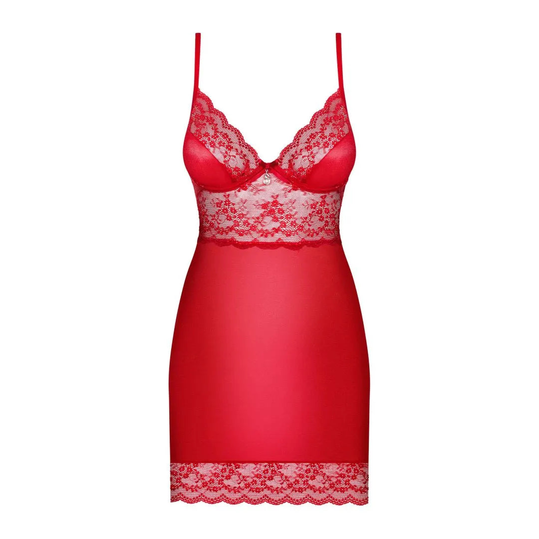 Nuisette sexy rouge dentelle Lovica Obsessive décolleté armatures string assorti