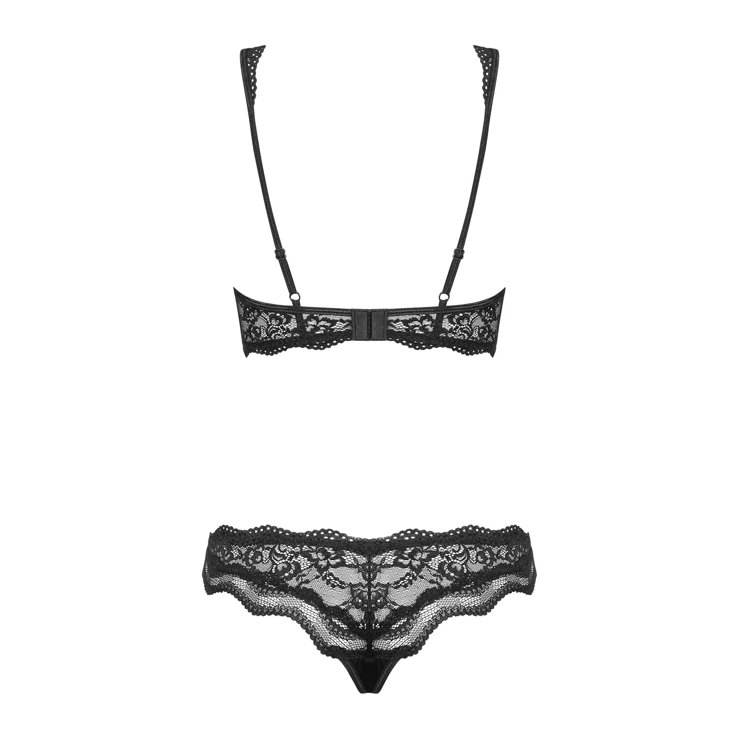 Luvae Ensemble lingerie noir dentelle soutien-gorge armatures perle ajustable