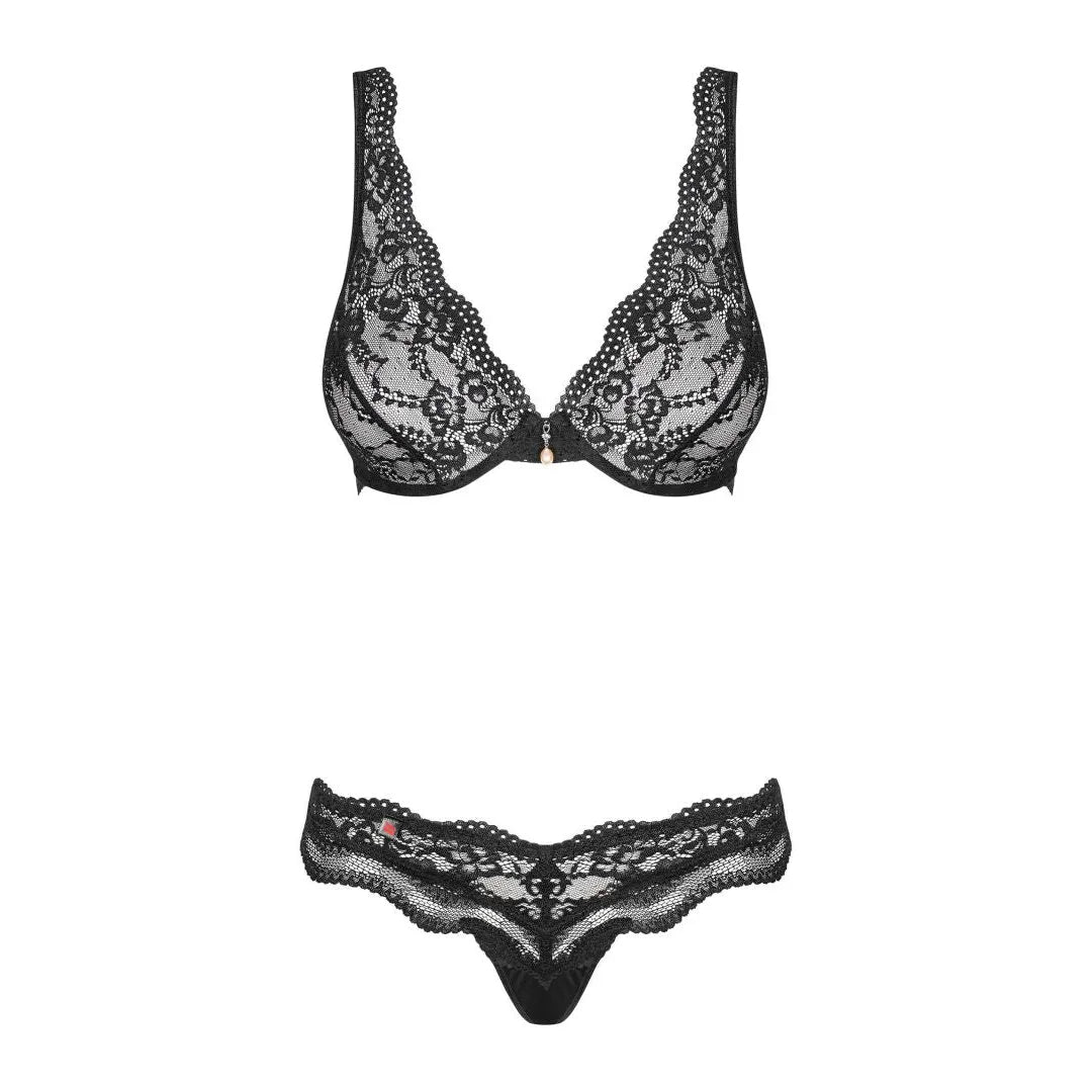 Luvae Ensemble lingerie noir dentelle soutien-gorge armatures perle ajustable