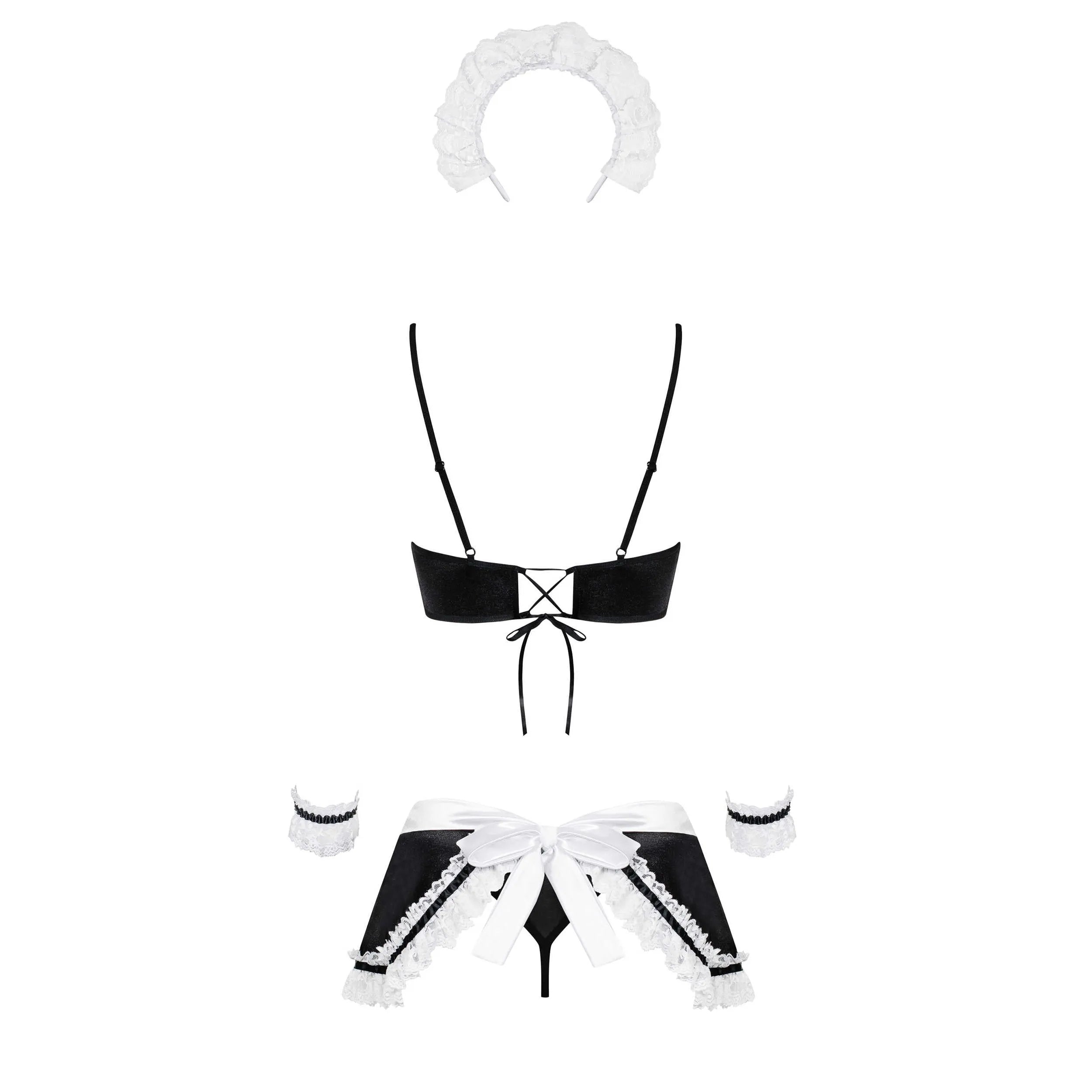 Costume de soubrette femme dentelle noir brillant élégant lacé taille ajustable