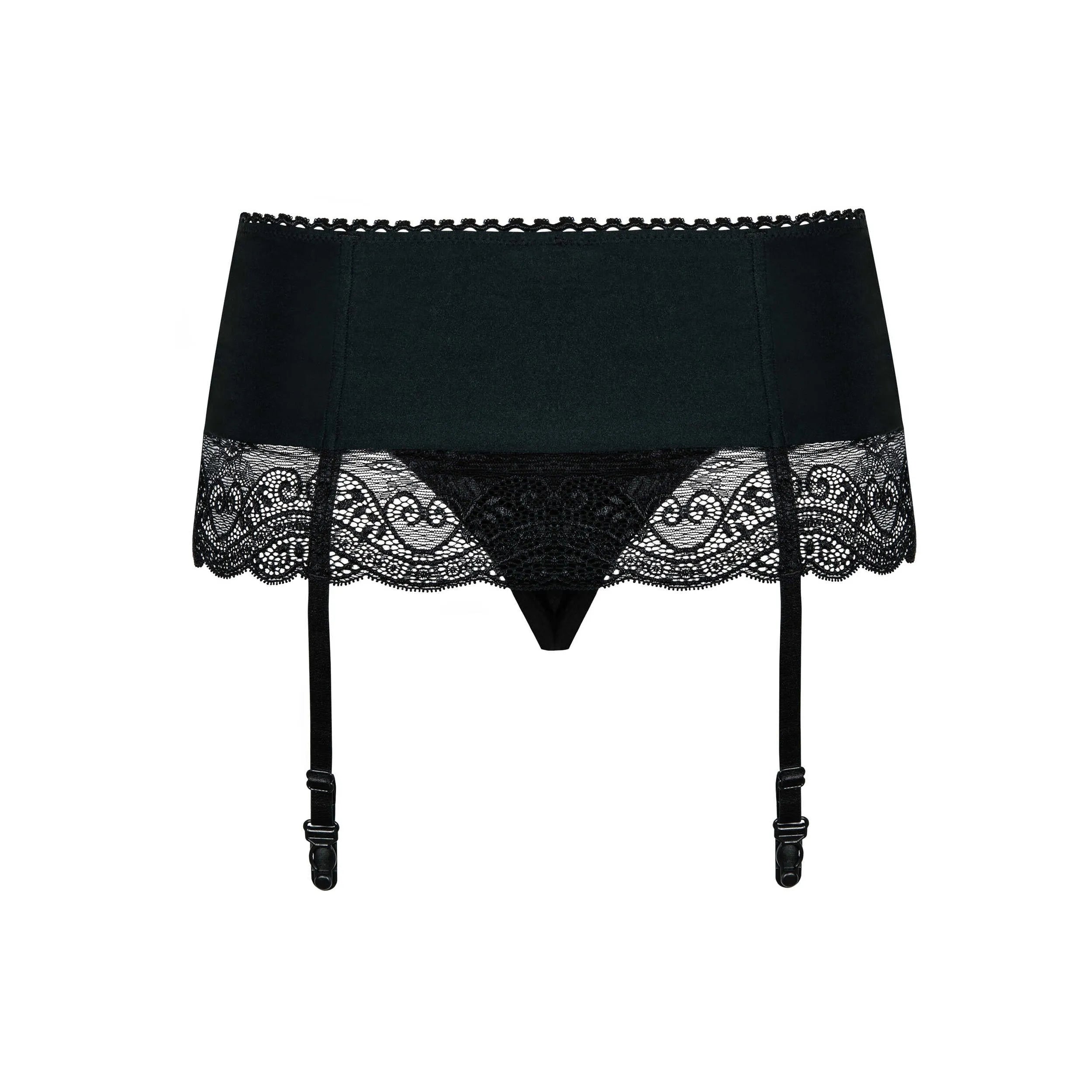 Miamor Porte-jarretelles noir dentelle sexy ajustable avec string inclus