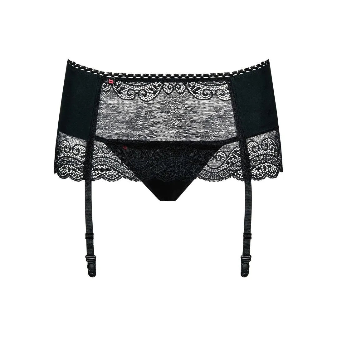 Miamor Porte-jarretelles noir dentelle sexy ajustable avec string inclus