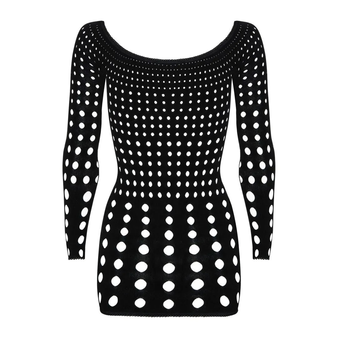 Robe ultra sexy manches longues ajourée look rock noir