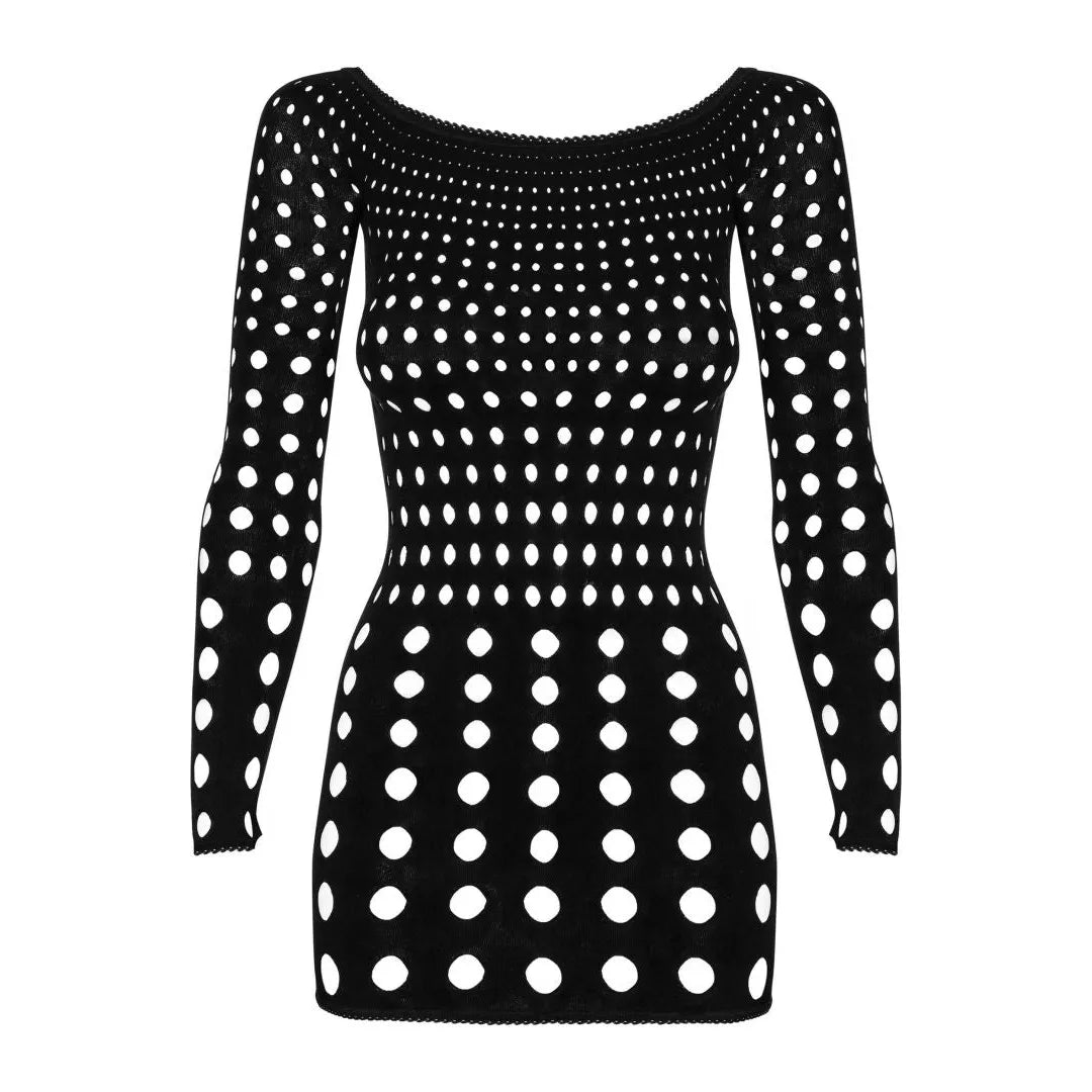 Robe ultra sexy manches longues ajourée look rock noir