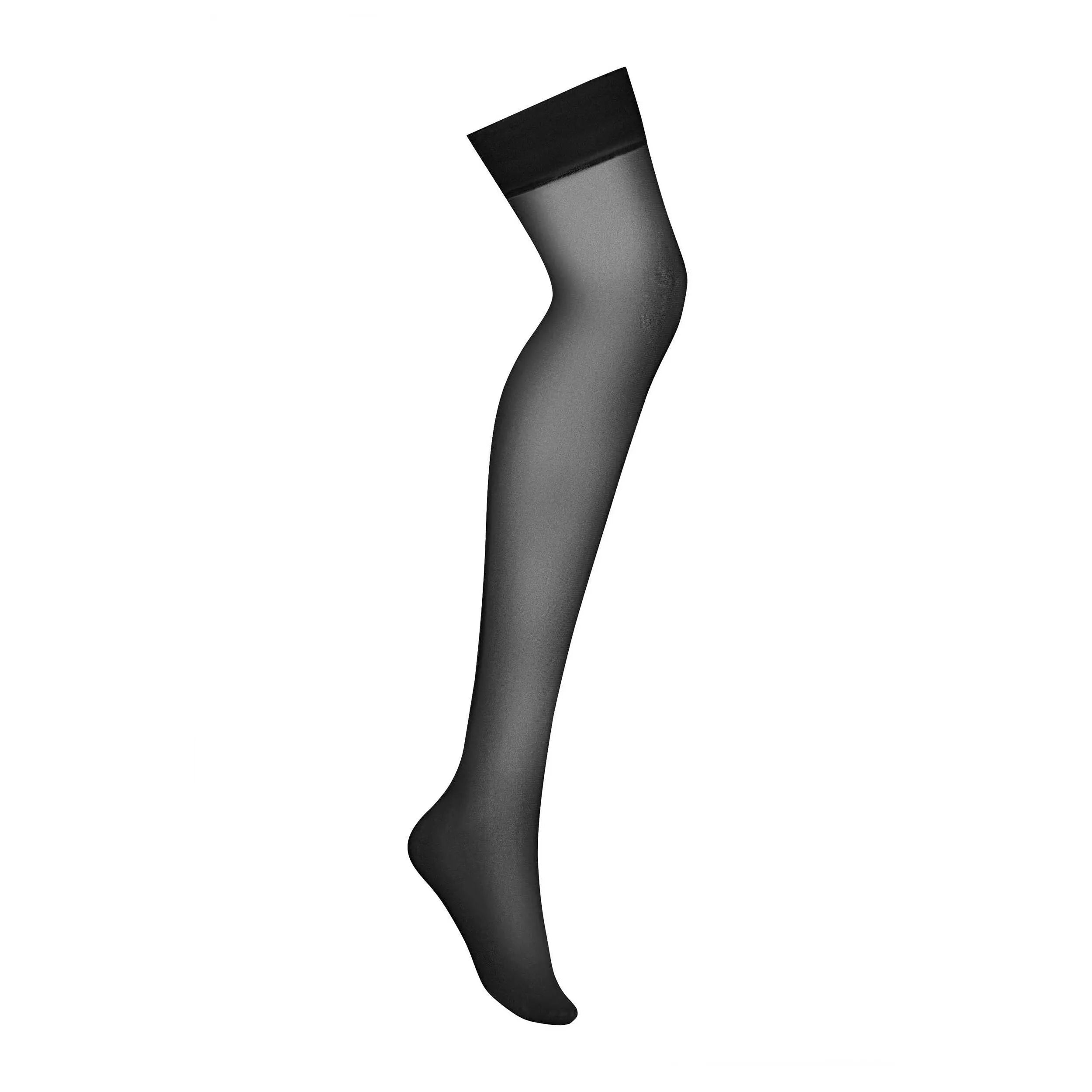 Bas jarretière noir sans dentelle, élastique, nylon élasthanne, silhouette élégante et confortable, style discret.