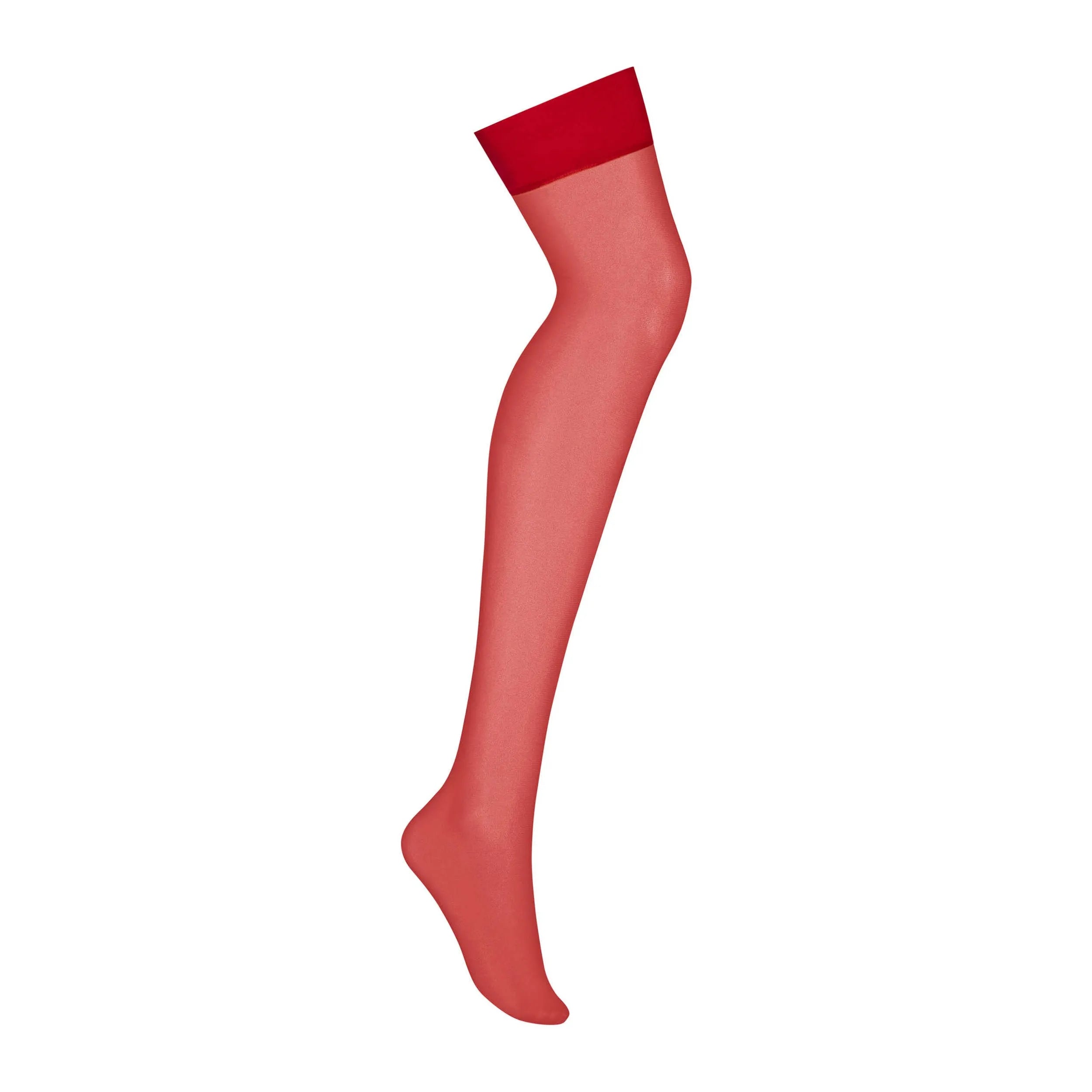 Bas rouge élastique sans dentelle, jarretière en nylon et élasthanne, design séduisant et confortable pour allure élégante.
