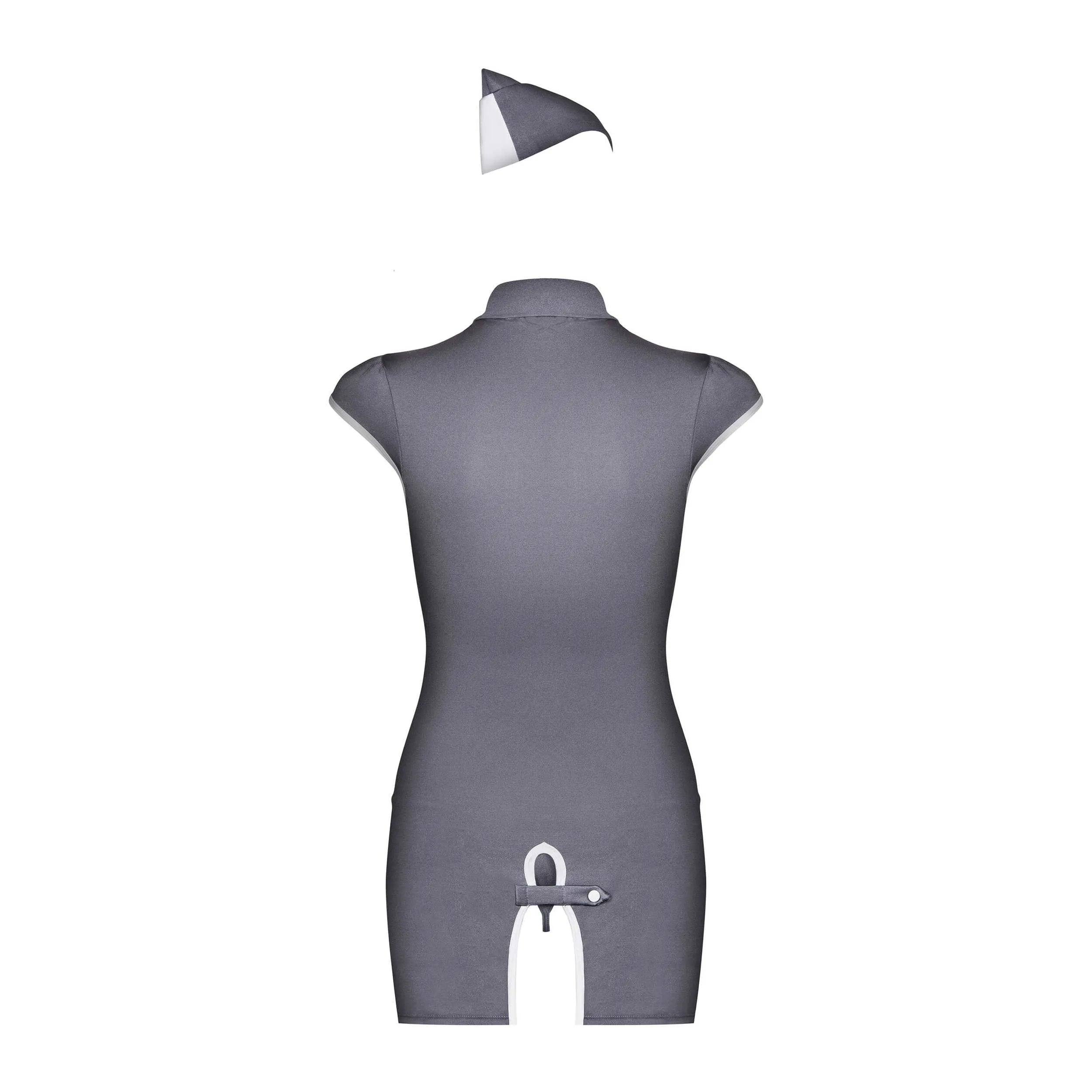 Uniforme sexy hôtesse de l'air robe grise élastique 3 pièces