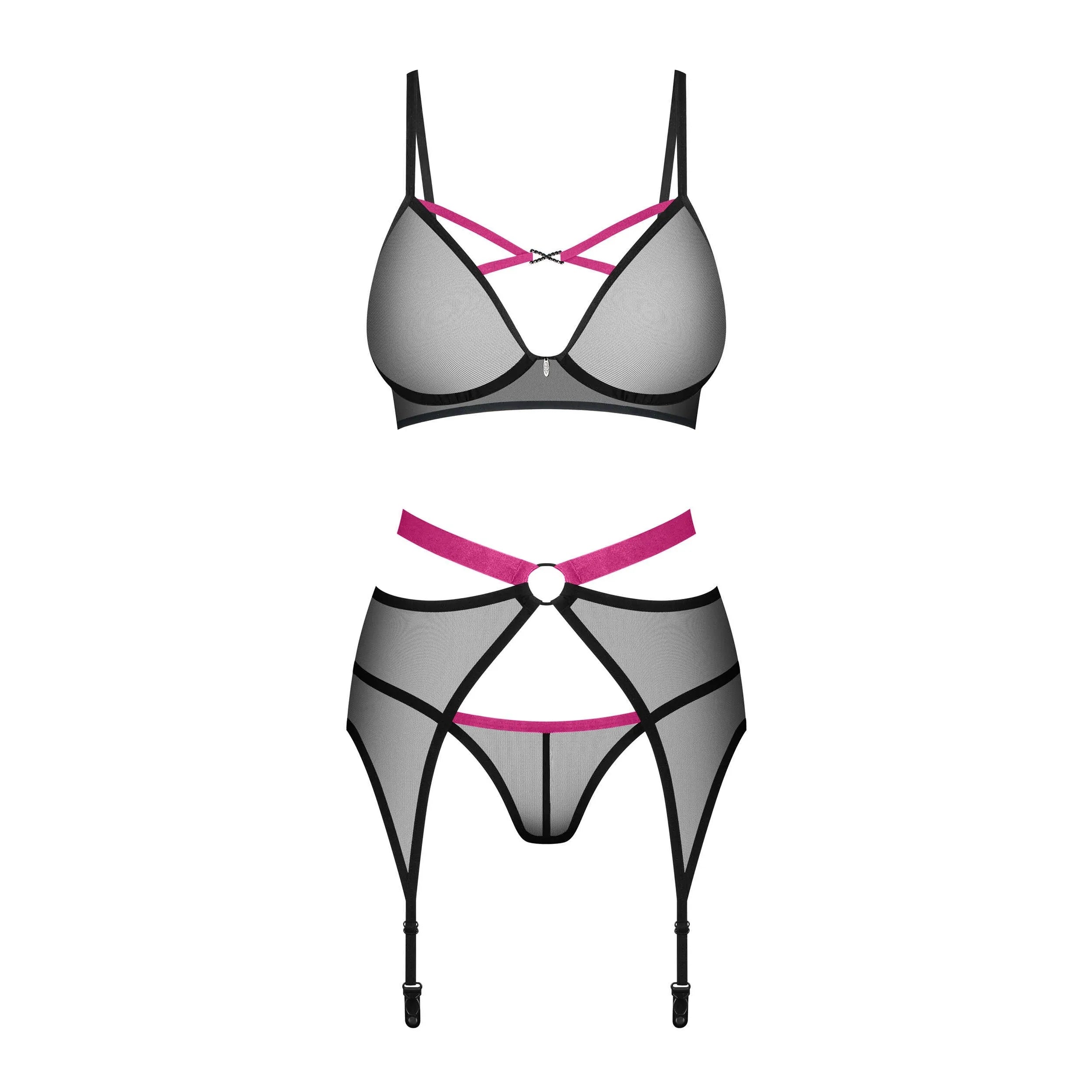 Novenes ensemble lingerie noire avec porte-jarretelles soutien-gorge string zircônes