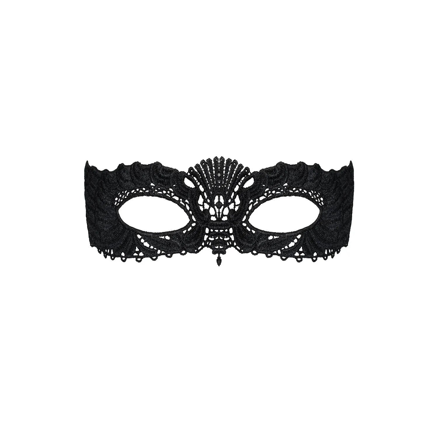 Masque noir en polyester, texture souple, détails élégants, ruban satin, idéal pour soirées séduisantes.