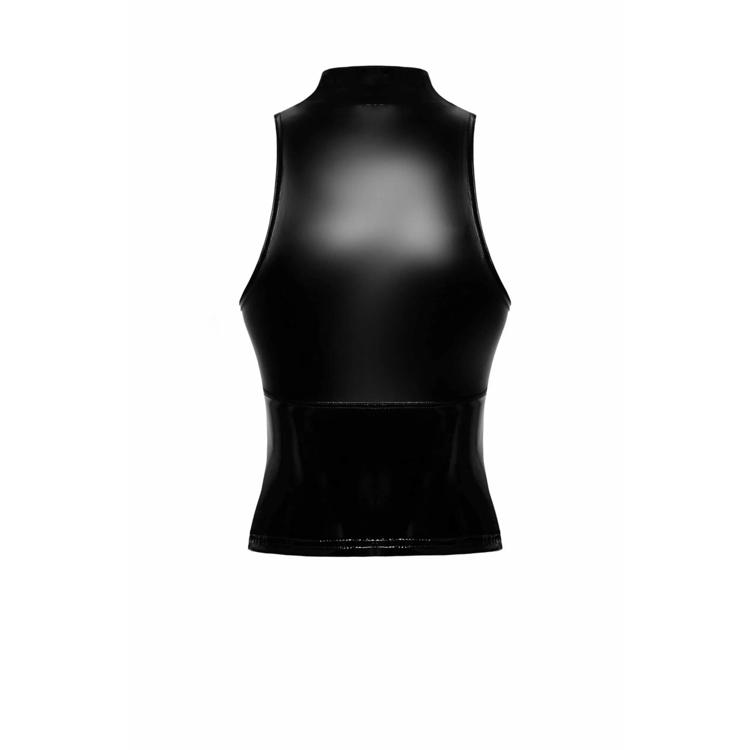 Haut sans manches noir Powerwetlook PVC extensible fermeture zippée col montant sexy
