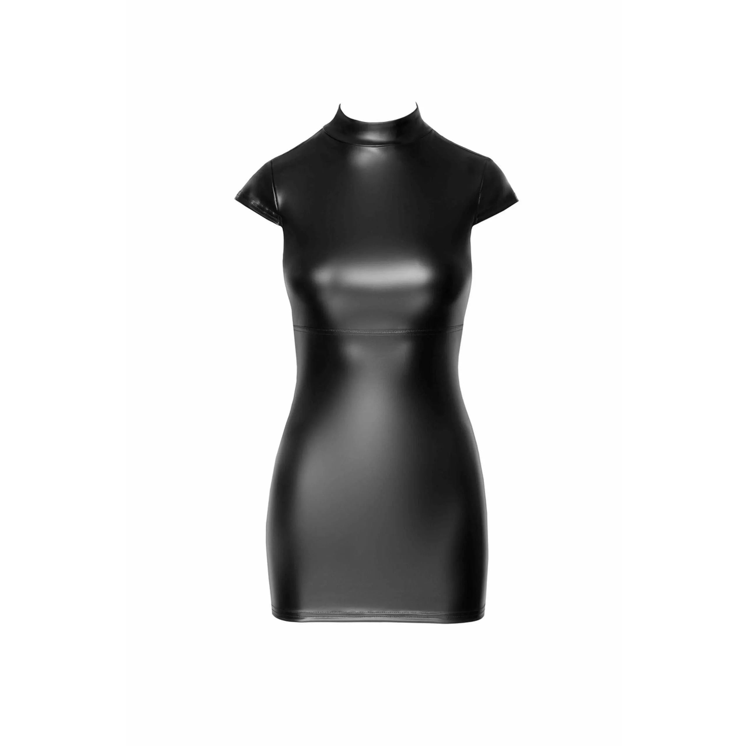 Mini robe wetlook élastique laçage dos manches capuchon col montant