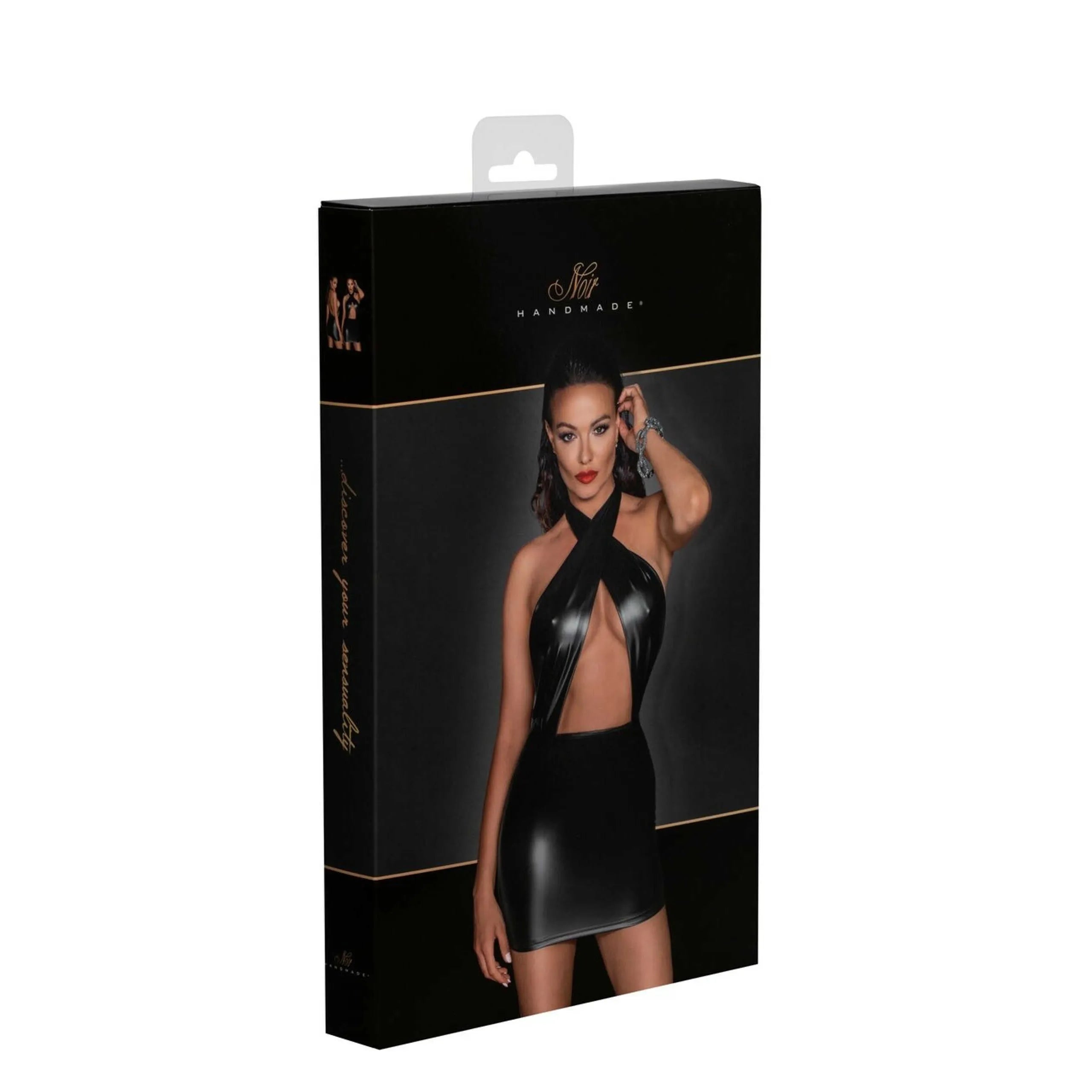 Mini robe dos nu encolure enveloppante Powerwetlook élastique style sexy